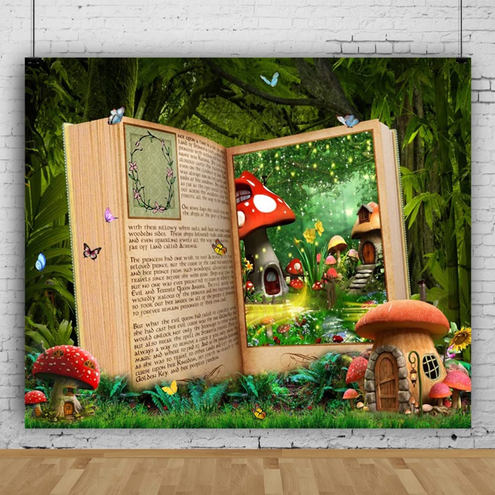 Renaiss 10x7ft Magic Book Wonderland Backdrop Fairy Tale Book Enchanted Forest Fantasy Mushroom Photography Background Storybook Princess Wedding Birthday Baby Shower Party Decor Photo Booth Props - Image 3