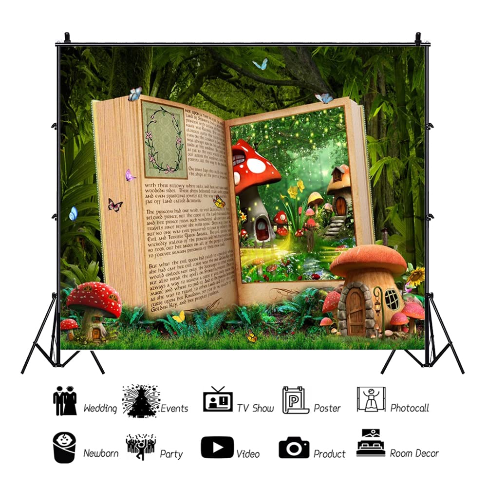 Renaiss 10x7ft Magic Book Wonderland Backdrop Fairy Tale Book Enchanted Forest Fantasy Mushroom Photography Background Storybook Princess Wedding Birthday Baby Shower Party Decor Photo Booth Props - Image 4