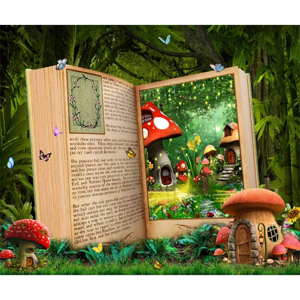 Renaiss 10x7ft Magic Book Wonderland Backdrop Fairy Tale Book Enchanted Forest Fantasy Mushroom Photography Background Storybook Princess Wedding Birthday Baby Shower Party Decor Photo Booth Props - Image 5