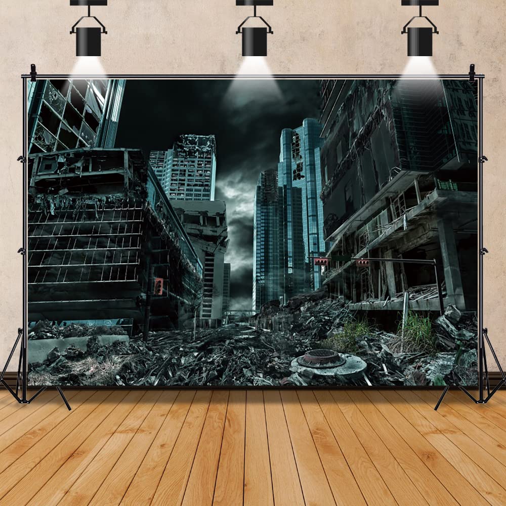 Renaiss 10x8ft Destroyed City Backdrop The End World Collapsed Buildings City Ruins Disaster Scene Theme Photography Background for Horrible Movie Film Video Studio Photo Studio Props - Image 3