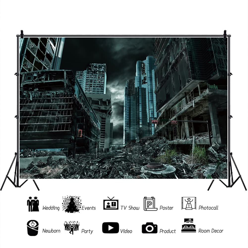 Renaiss 10x8ft Destroyed City Backdrop The End World Collapsed Buildings City Ruins Disaster Scene Theme Photography Background for Horrible Movie Film Video Studio Photo Studio Props - Image 4