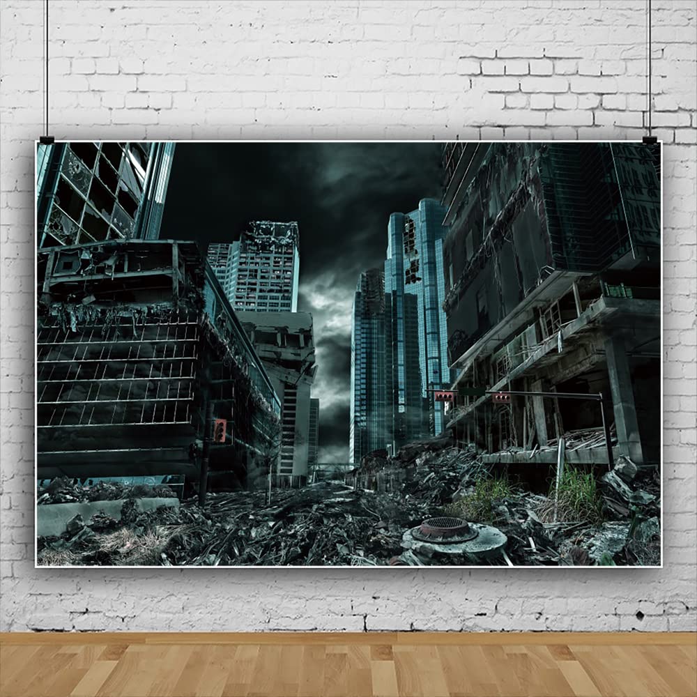 Renaiss 10x8ft Destroyed City Backdrop The End World Collapsed Buildings City Ruins Disaster Scene Theme Photography Background for Horrible Movie Film Video Studio Photo Studio Props - Image 8