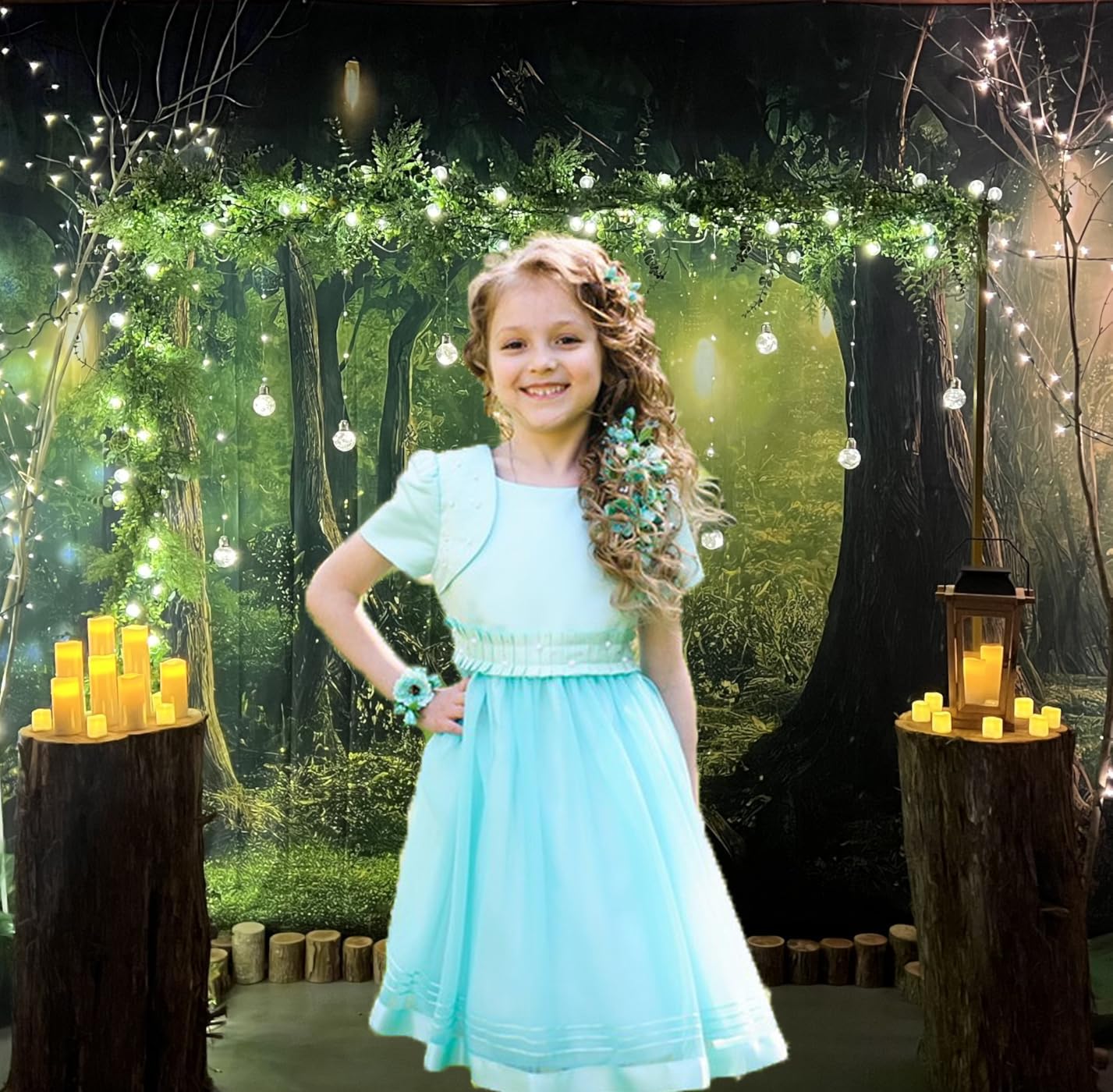 Renaiss 10x8ft Enchanted Forest Backdrop Green Jungle Fairytale Garden Magic Trees Wonderland Woodland Polyester Photography Background for Wedding Baby Shower Birthday Party Photo Studio Props - Image 3