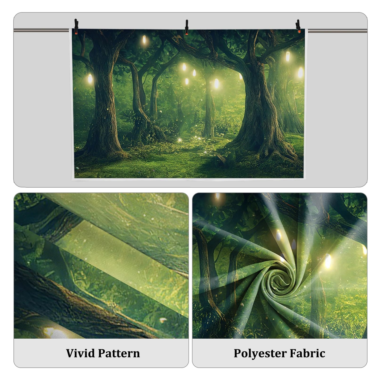 Renaiss 10x8ft Enchanted Forest Backdrop Green Jungle Fairytale Garden Magic Trees Wonderland Woodland Polyester Photography Background for Wedding Baby Shower Birthday Party Photo Studio Props - Image 5
