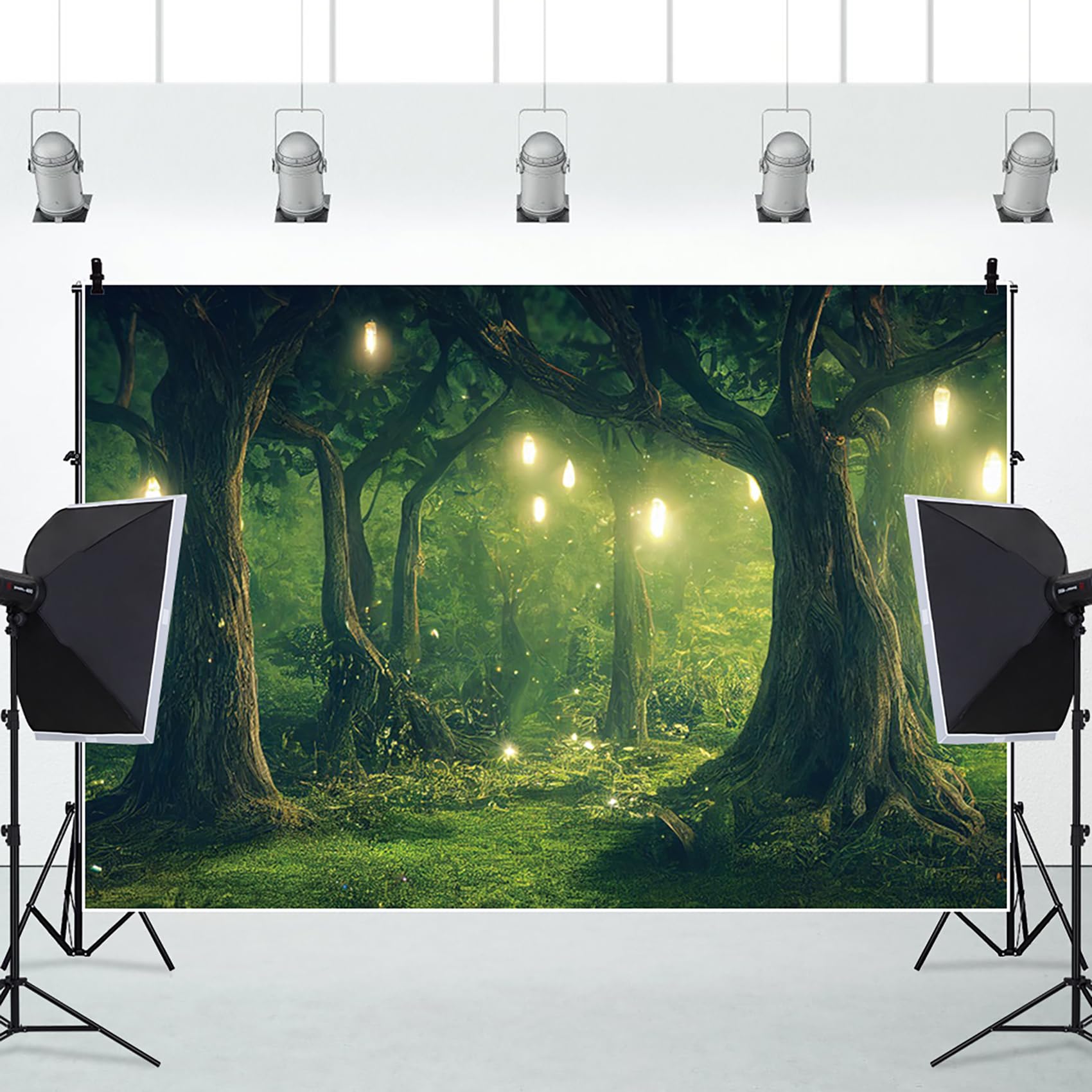 Renaiss 10x8ft Enchanted Forest Backdrop Green Jungle Fairytale Garden Magic Trees Wonderland Woodland Polyester Photography Background for Wedding Baby Shower Birthday Party Photo Studio Props - Image 6