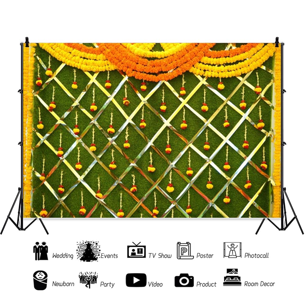 Renaiss 10x8ft Indian Traditional Backdrop Macrame Marigold Garland Marriage Diwali Festival Photography Background for Wedding Bridal Shower Anniversary Party Decor Photo Props - Image 3