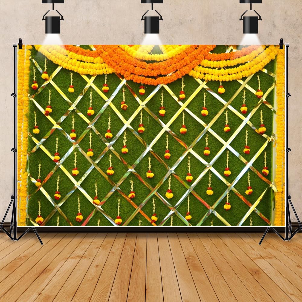 Renaiss 10x8ft Indian Traditional Backdrop Macrame Marigold Garland Marriage Diwali Festival Photography Background for Wedding Bridal Shower Anniversary Party Decor Photo Props - Image 4