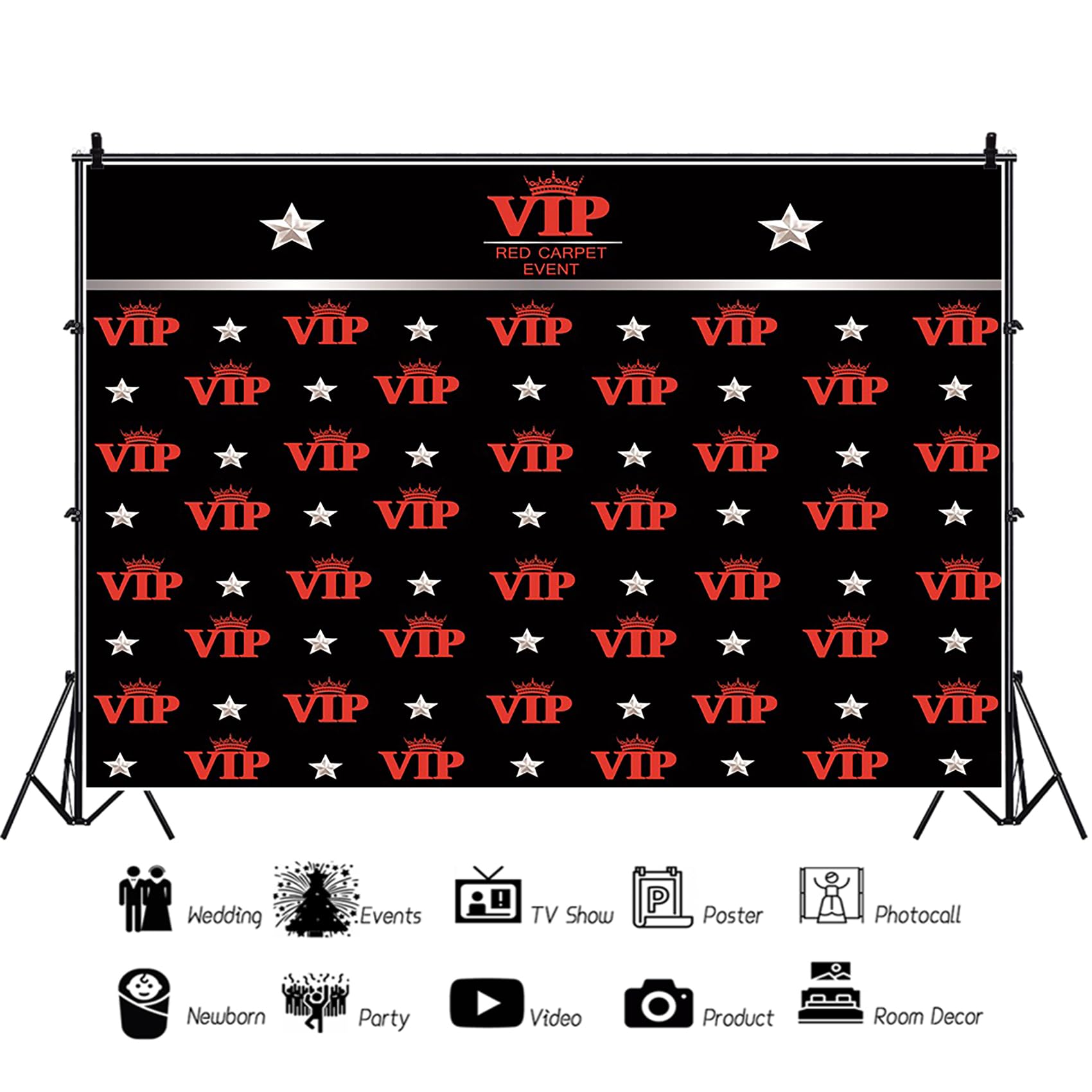 Renaiss 10x8ft Vip Backdrop for Photoshoot Portrait Red Carpet Event Photography Background Silver Stars Classical Red Black Award Ceremony Premiere Party Decors Star Catwalks Photo Booth Props Banner - Image 3