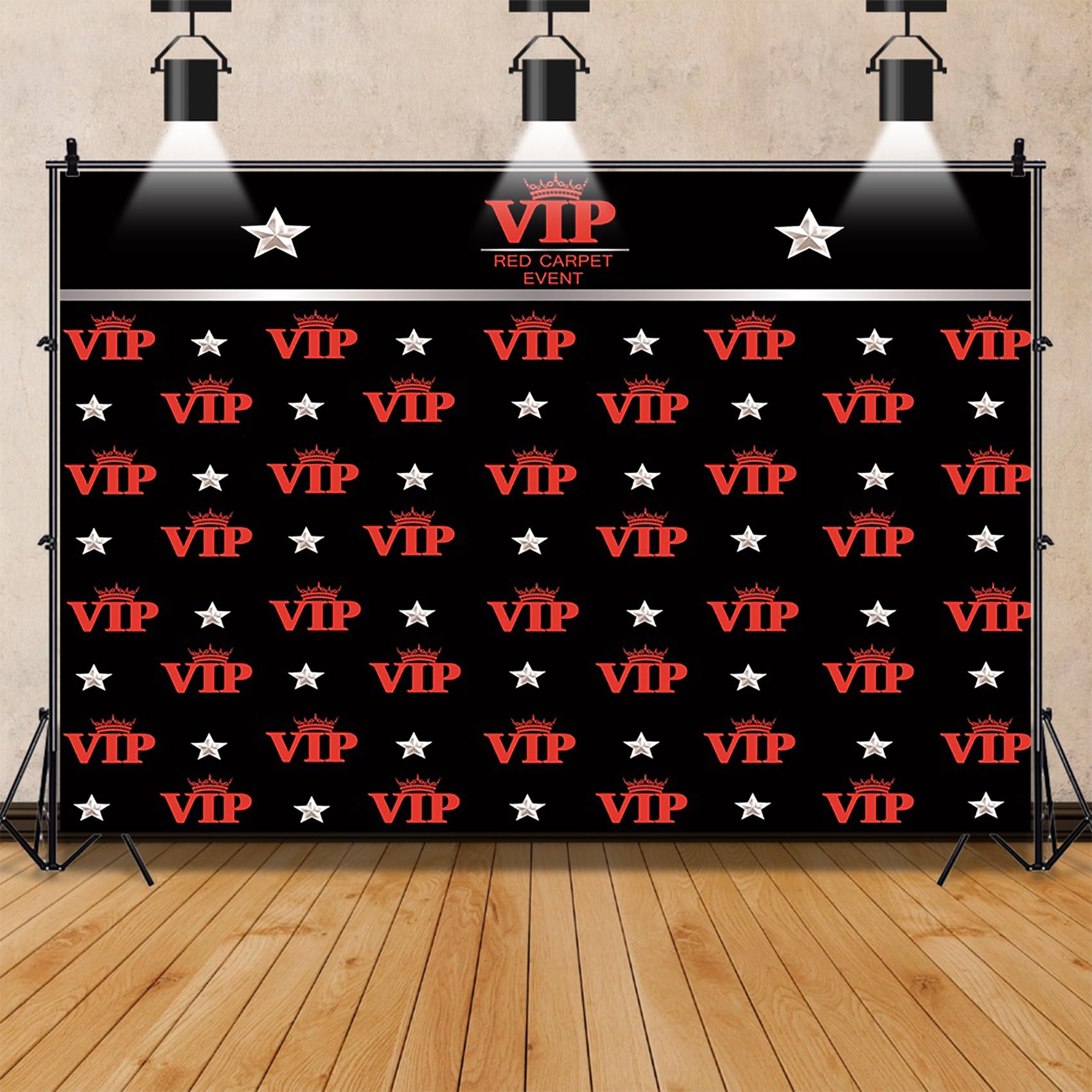 Renaiss 10x8ft Vip Backdrop for Photoshoot Portrait Red Carpet Event Photography Background Silver Stars Classical Red Black Award Ceremony Premiere Party Decors Star Catwalks Photo Booth Props Banner - Image 4