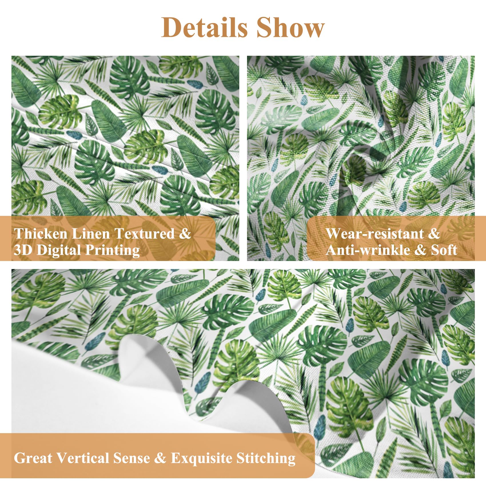 Renaiss 26 x 36 Inch Green Palm Leaf Curtains Kitchen Window Tropical Jungle Leaves Pattern Fresh Rainforest Design Thermal Insulated Small Window Curtains for Bathroom Cafe Window Treatments 2 Panels - Image 3