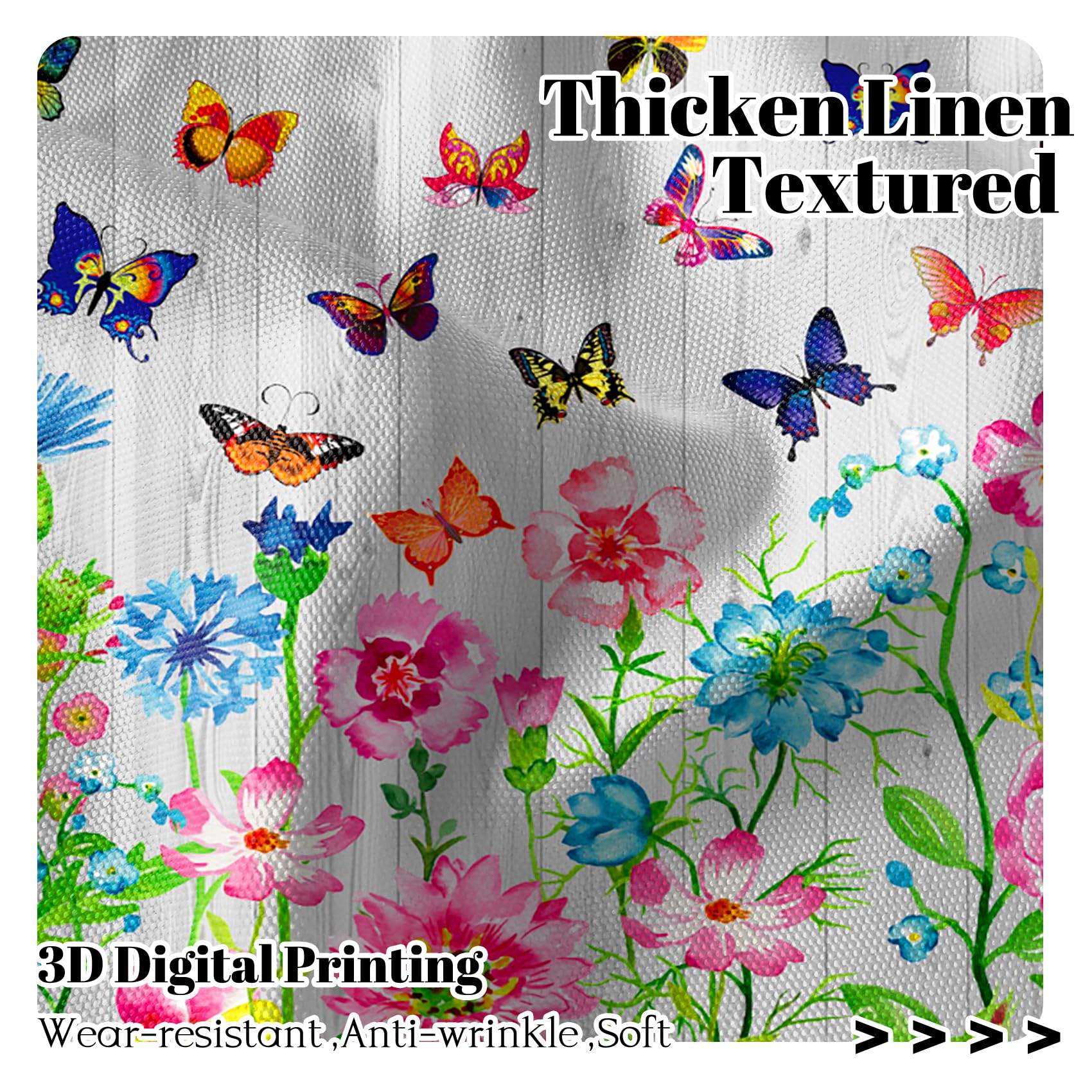 Renaiss 26 x 24 Inch Spring Garden Bathroom Tier Curtains Colorful Flowers Dancing Butterfly Artistic Print Small Kitchen Curtains Grey Board Blossom Floral RV Rod Pocket Window Drapes Linen 2 Panels - Image 3