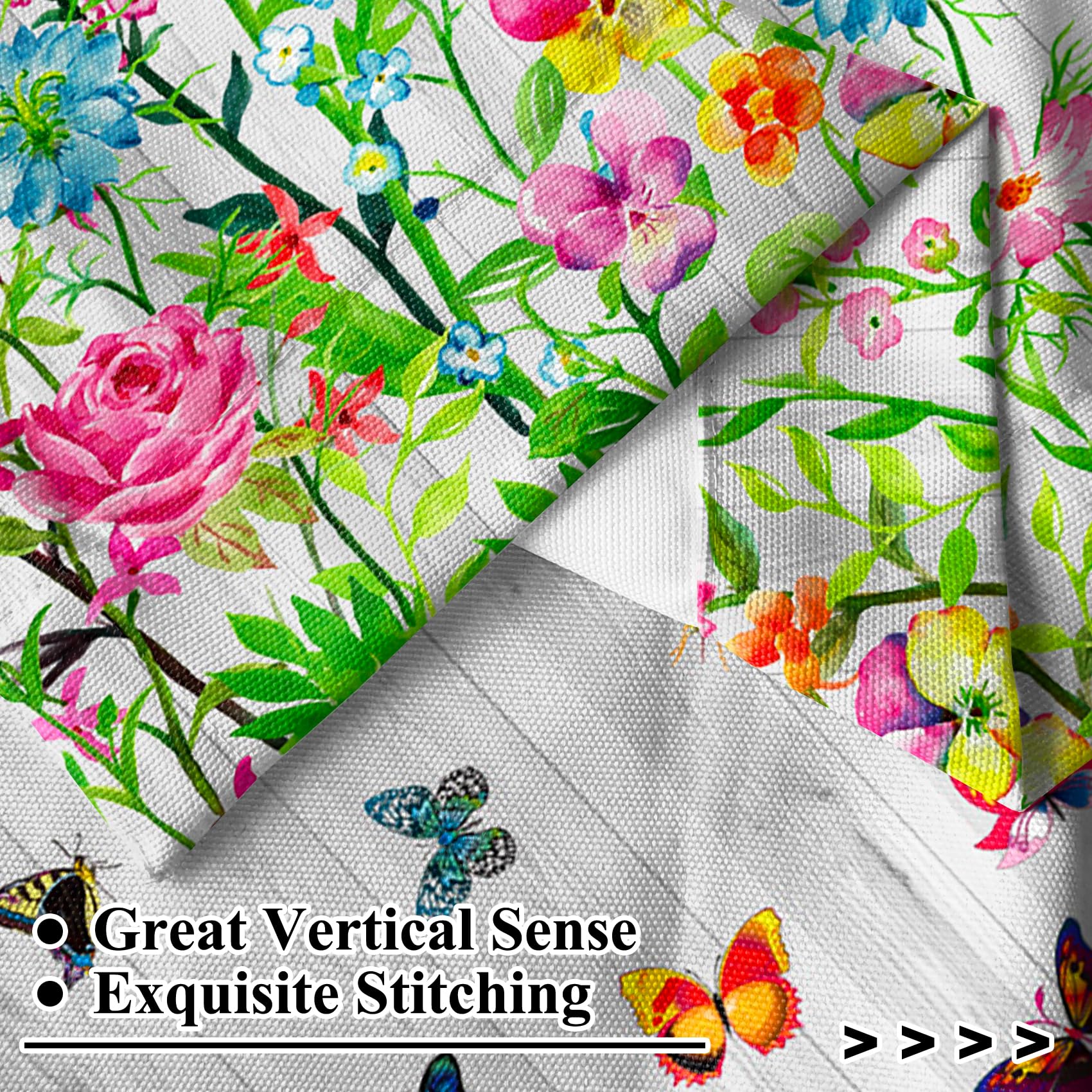 Renaiss 26 x 24 Inch Spring Garden Bathroom Tier Curtains Colorful Flowers Dancing Butterfly Artistic Print Small Kitchen Curtains Grey Board Blossom Floral RV Rod Pocket Window Drapes Linen 2 Panels - Image 4