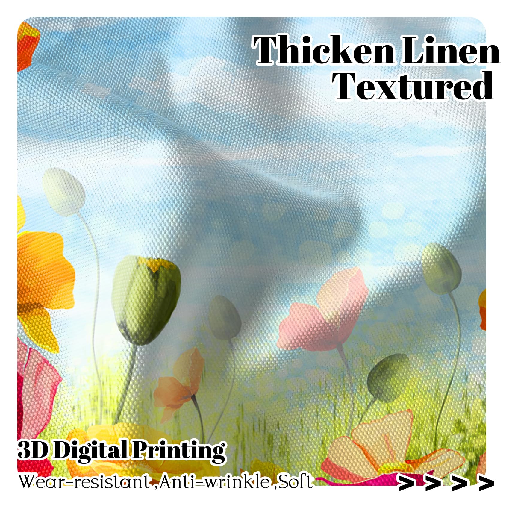 Renaiss 26 x 24 Inch Colorful Tulip Floral Small Kitchen Curtains Watercolor Garden Flower Spring Bathroom Half Window Treatment Drapes Plant Blue Sky RV Camper Darking Privacy Curtain Linen 2 Panels - Image 3