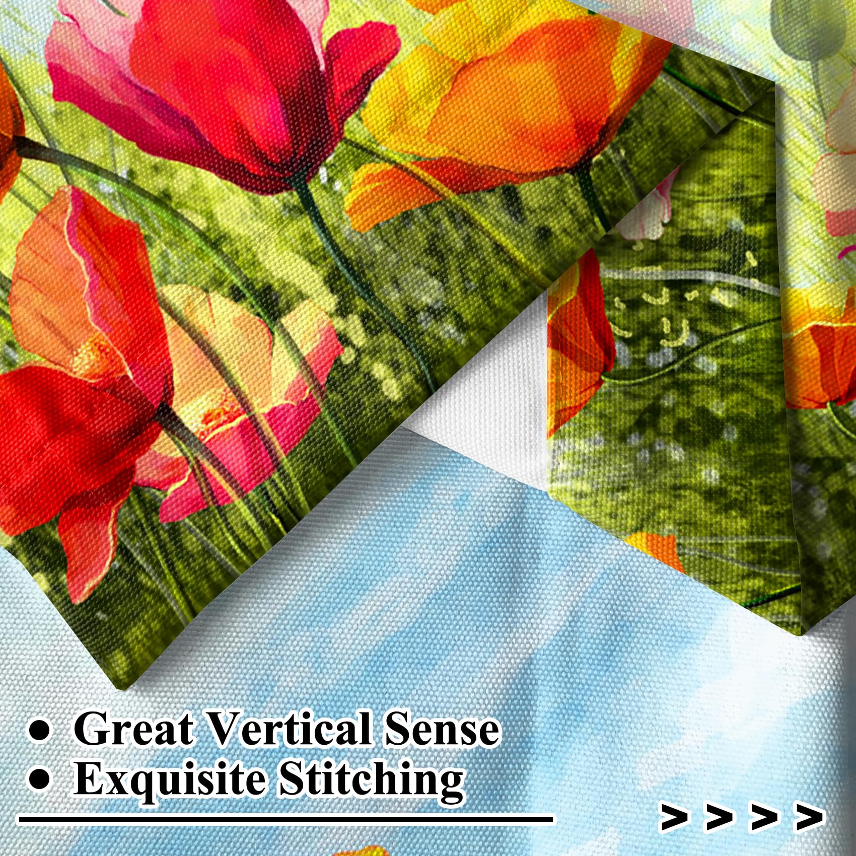 Renaiss 26 x 24 Inch Colorful Tulip Floral Small Kitchen Curtains Watercolor Garden Flower Spring Bathroom Half Window Treatment Drapes Plant Blue Sky RV Camper Darking Privacy Curtain Linen 2 Panels - Image 4