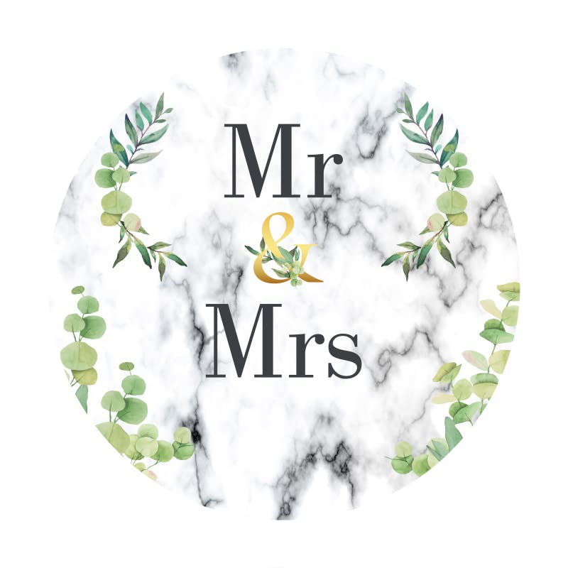 Renaiss 3x3ft Mr & Mrs Round Backdrop Covers Green Foliage White Marble Circle Photography Background Bride Groom Portrait Wedding Engagement Bridal Shower Bachelor Party Decors Photo Booth Props - Image 4