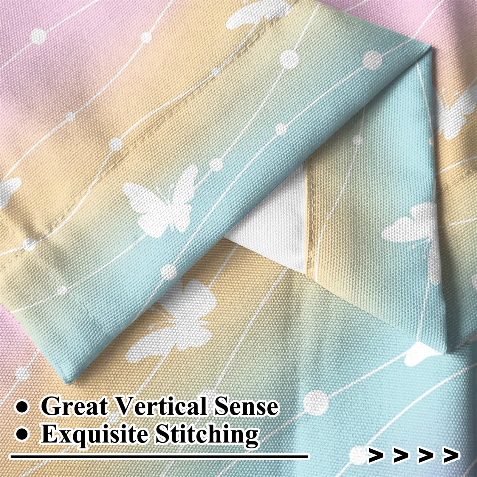 Renaiss 42 x 12 Inch Butterfly Window Curtain Valance for Girl Room Breathable Linen Colorful Rainbow Stripes Rod Pocket Window Treatment Valance Curtains for Kitchen Bathroom Bedroom Cafe Living Room - Image 4