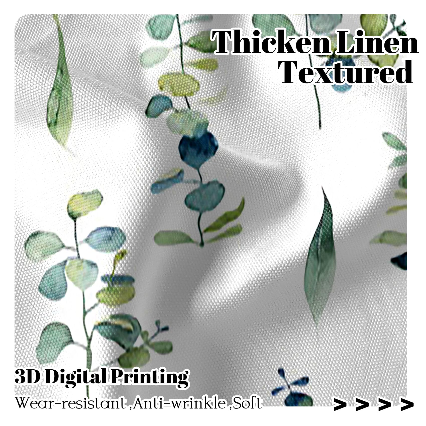 Renaiss 42 x 12 Inch Eucalyptus Window Valance for Kitchen Rod Pocket Window Valance Curtains Thermal Insulated Watercolor Leaves Pattern Linen Texture Window Treatments for Bathroom RV Dining Room - Image 3