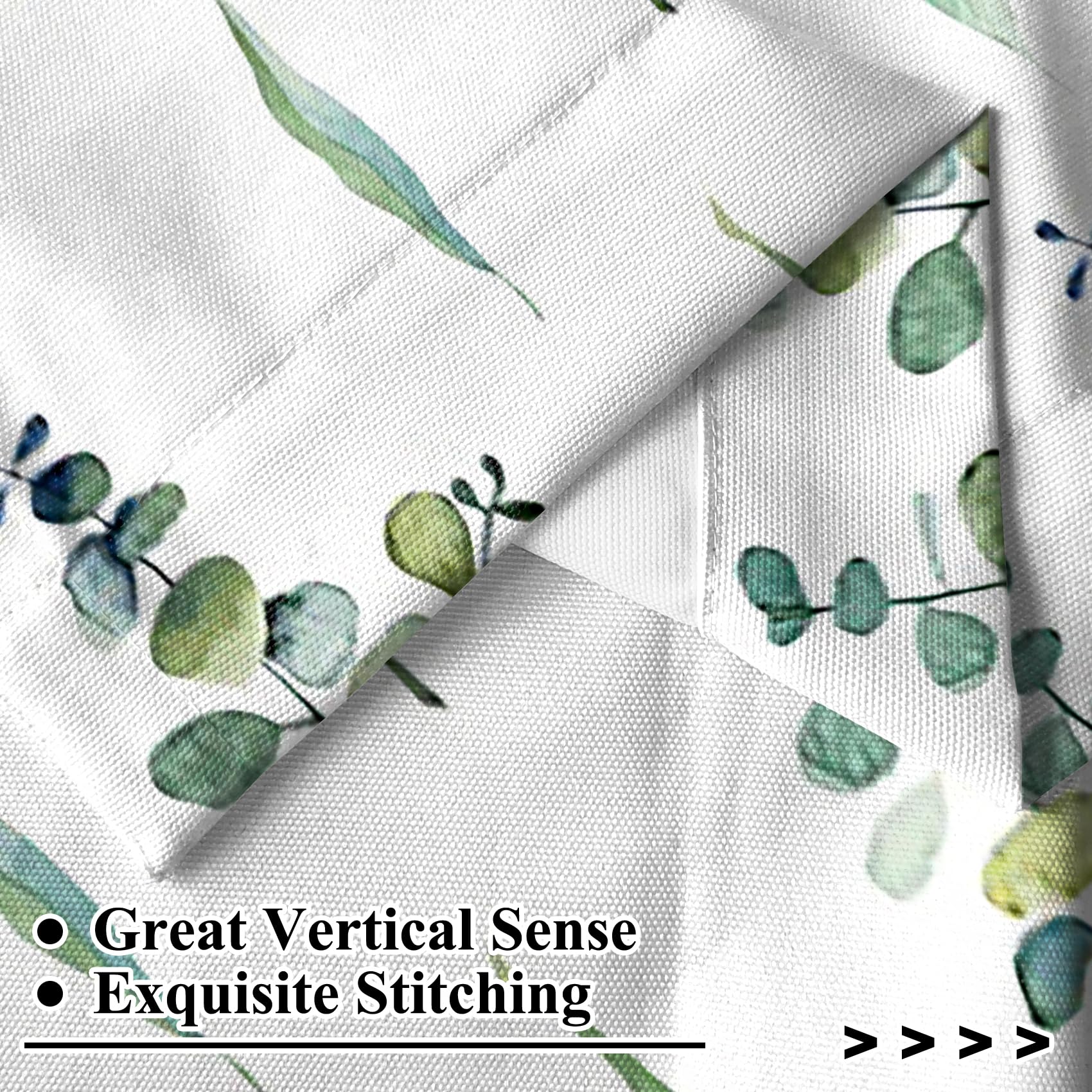 Renaiss 42 x 12 Inch Eucalyptus Window Valance for Kitchen Rod Pocket Window Valance Curtains Thermal Insulated Watercolor Leaves Pattern Linen Texture Window Treatments for Bathroom RV Dining Room - Image 4