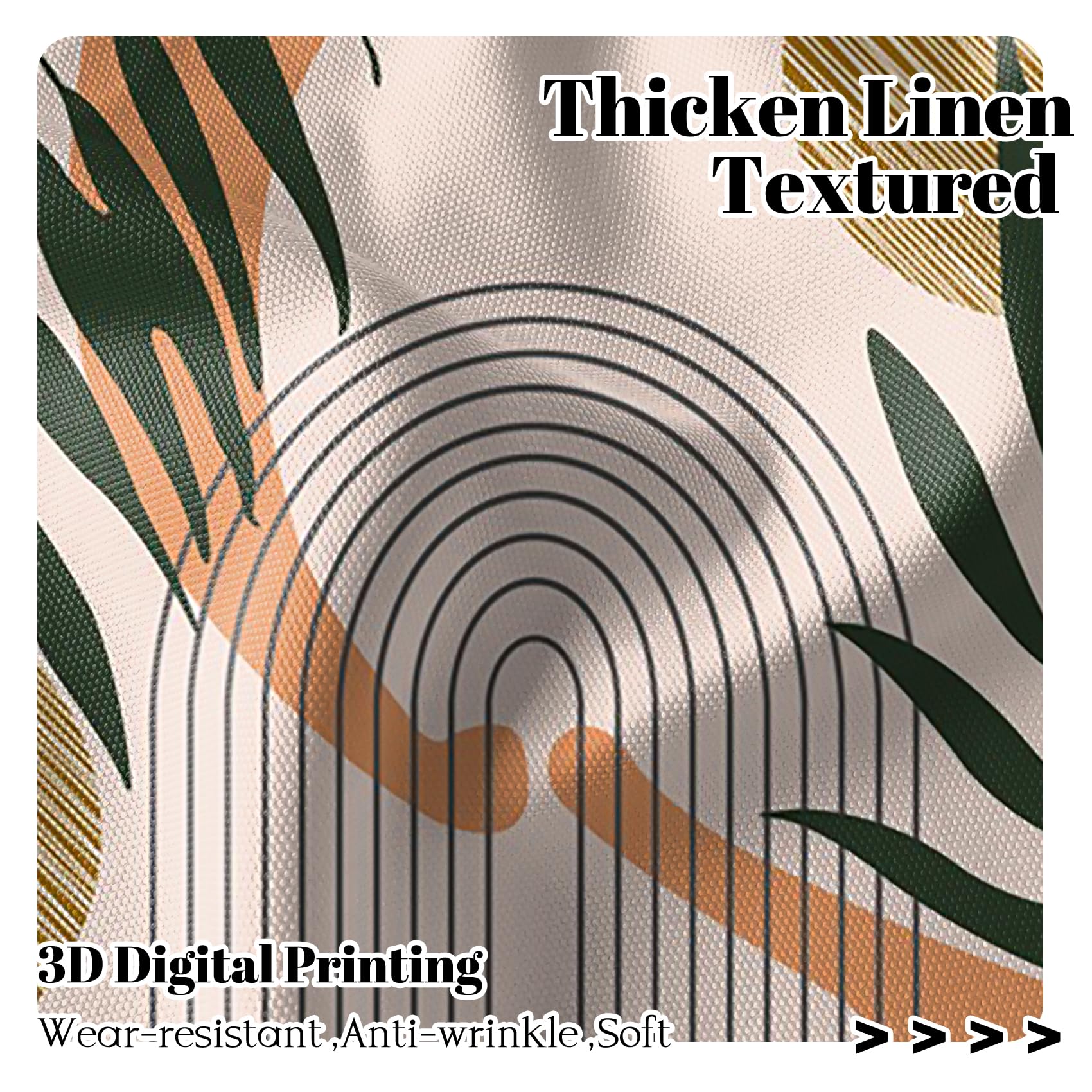 Renaiss 42 x 18 Inch Mid Century Bohemian Kitchen Valance Curtains Minimalist Geometric Palm Leaf Sun Abstract Art Rod Pocket Short Cafe Curtain Brown Vintage Small Drapes for Bathroom Decor - Image 3