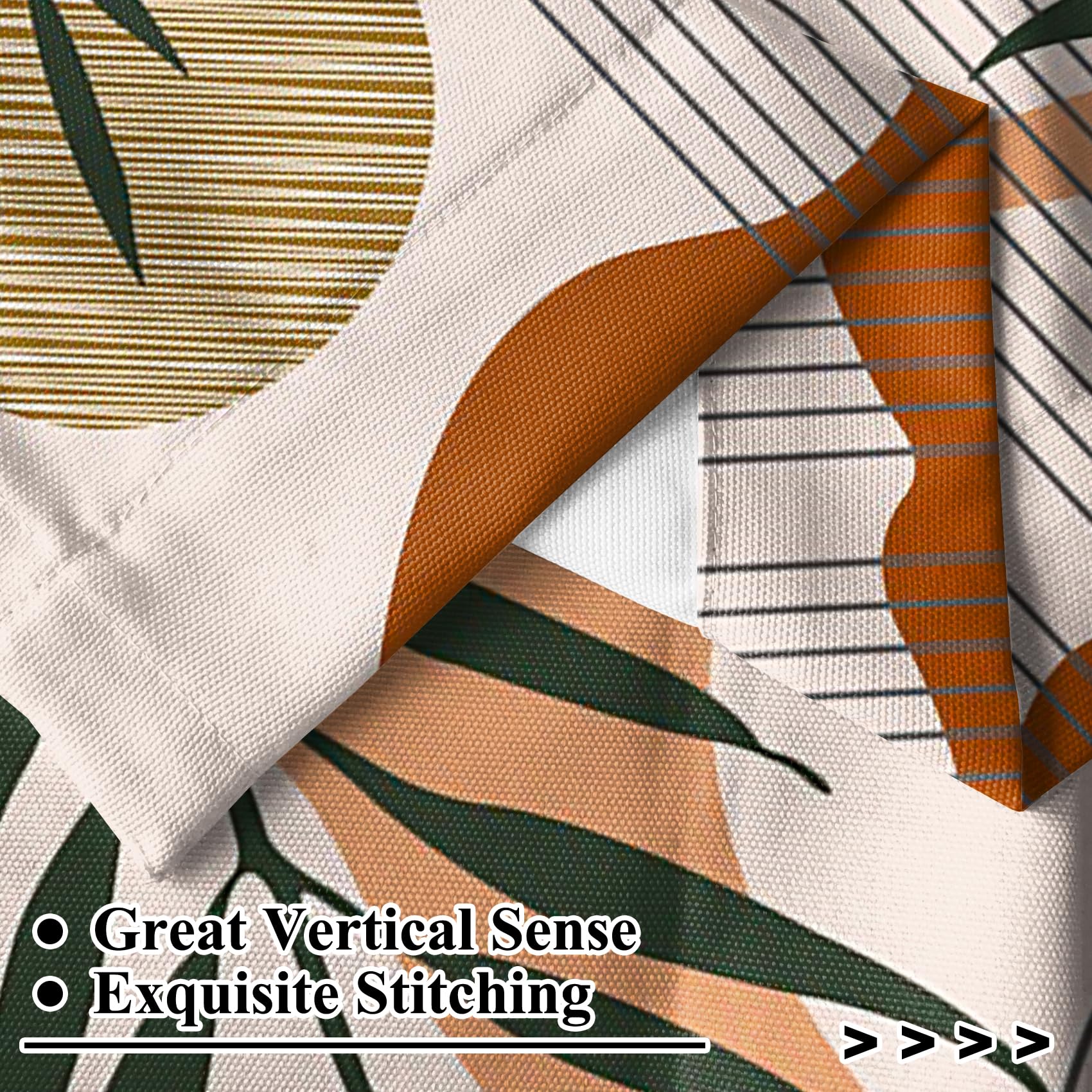 Renaiss 42 x 18 Inch Mid Century Bohemian Kitchen Valance Curtains Minimalist Geometric Palm Leaf Sun Abstract Art Rod Pocket Short Cafe Curtain Brown Vintage Small Drapes for Bathroom Decor - Image 4