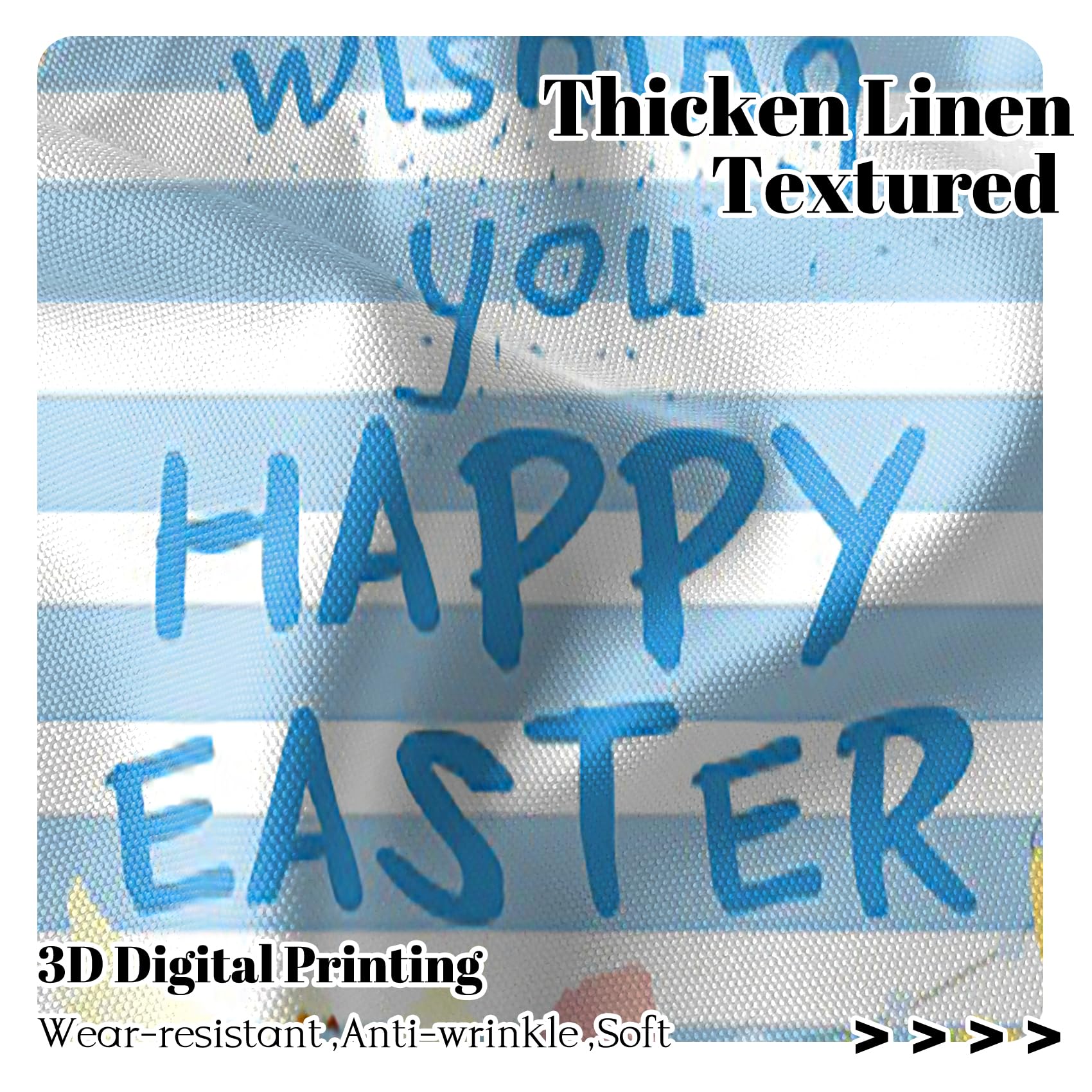 Renaiss 52 x 18 Inch Easter Kitchen Valance for Windows Spring Floral Easter Bunny Egg Cafe Short Curtain Blue Stripes Valance with Rod Pocket for Bathroom Window Drapes Kitchen Decor - Image 3