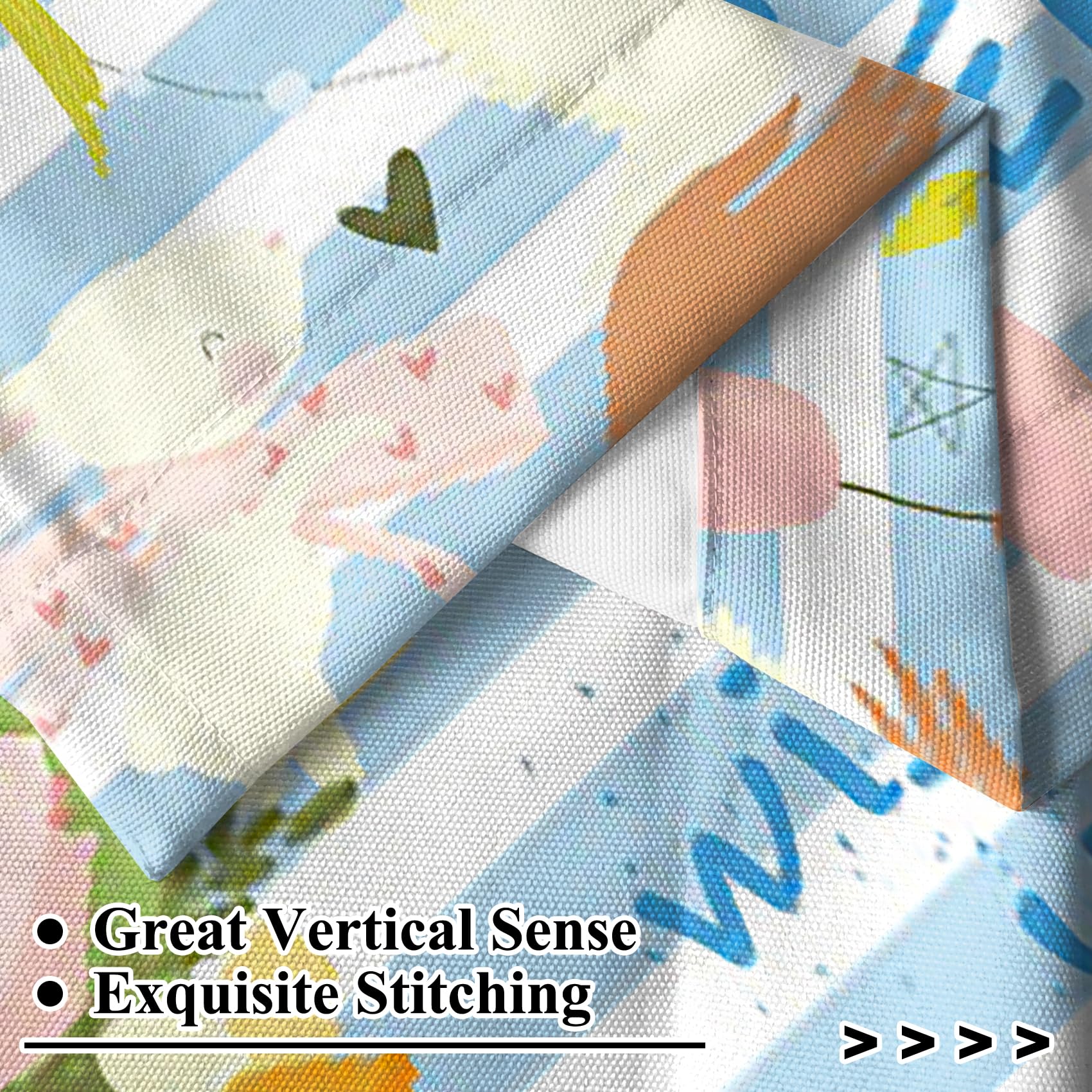 Renaiss 52 x 18 Inch Easter Kitchen Valance for Windows Spring Floral Easter Bunny Egg Cafe Short Curtain Blue Stripes Valance with Rod Pocket for Bathroom Window Drapes Kitchen Decor - Image 4