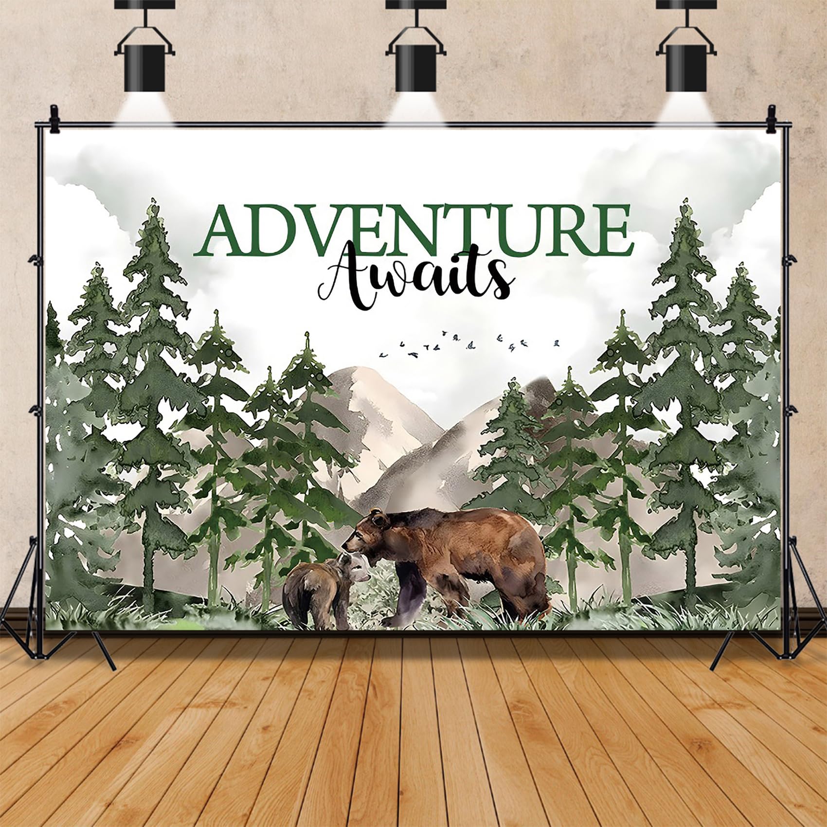 Renaiss 5x3ft Adventure Awaits Baby Shower Backdrop Mountain Wilderness Woodland Baby Shower Photography Background Trees Bear Let The Adventure Begin Birthday Party Decor Photo Studio Booth Props - Image 4