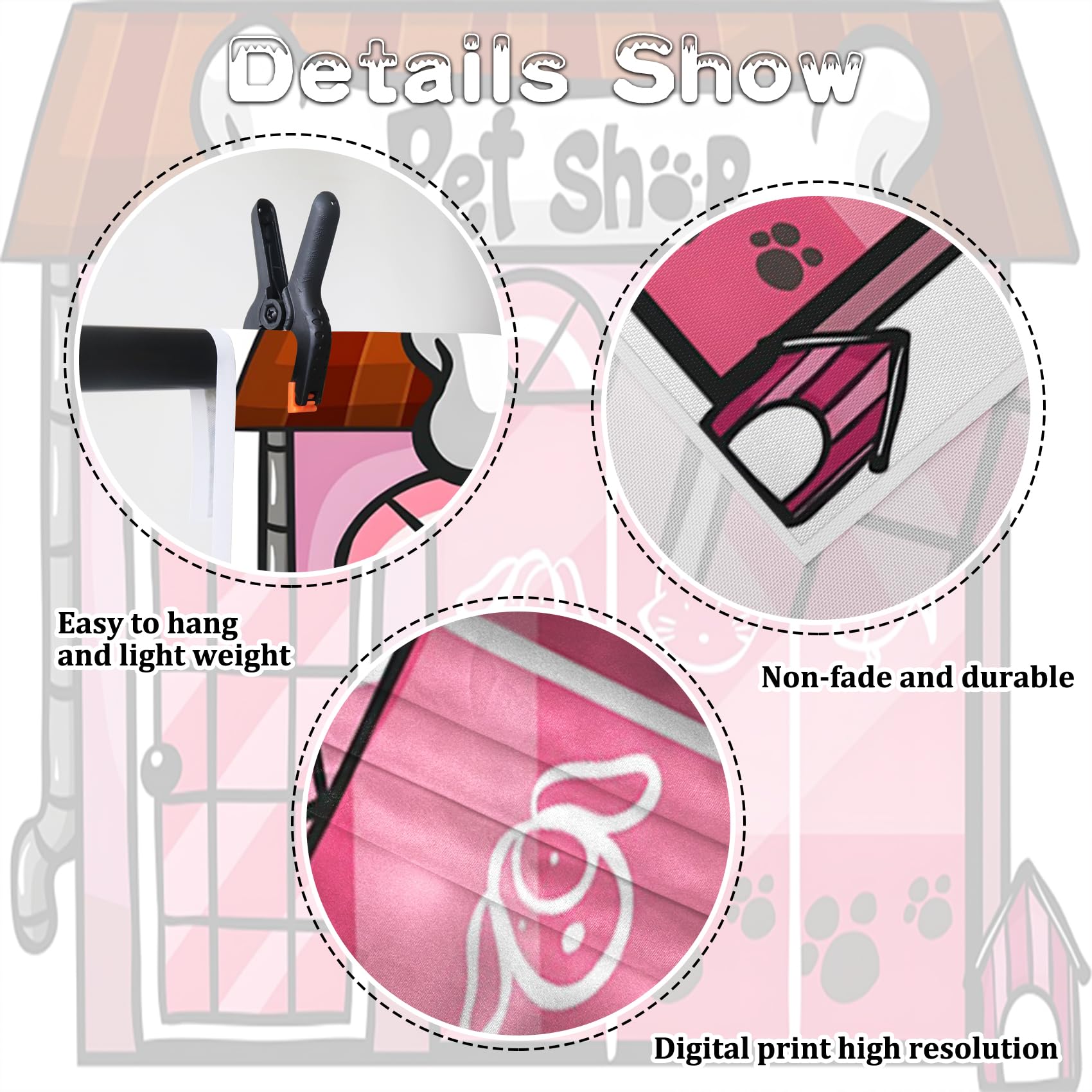 Renaiss 5x3ft Cartoon Pet Shop Backdrop Storefront Bone Shape Signboard Birthday Party Photography Background Pup Dog Cat Theme Party Decoration Banner School Play Background Pets Photo Booth Props - Image 4