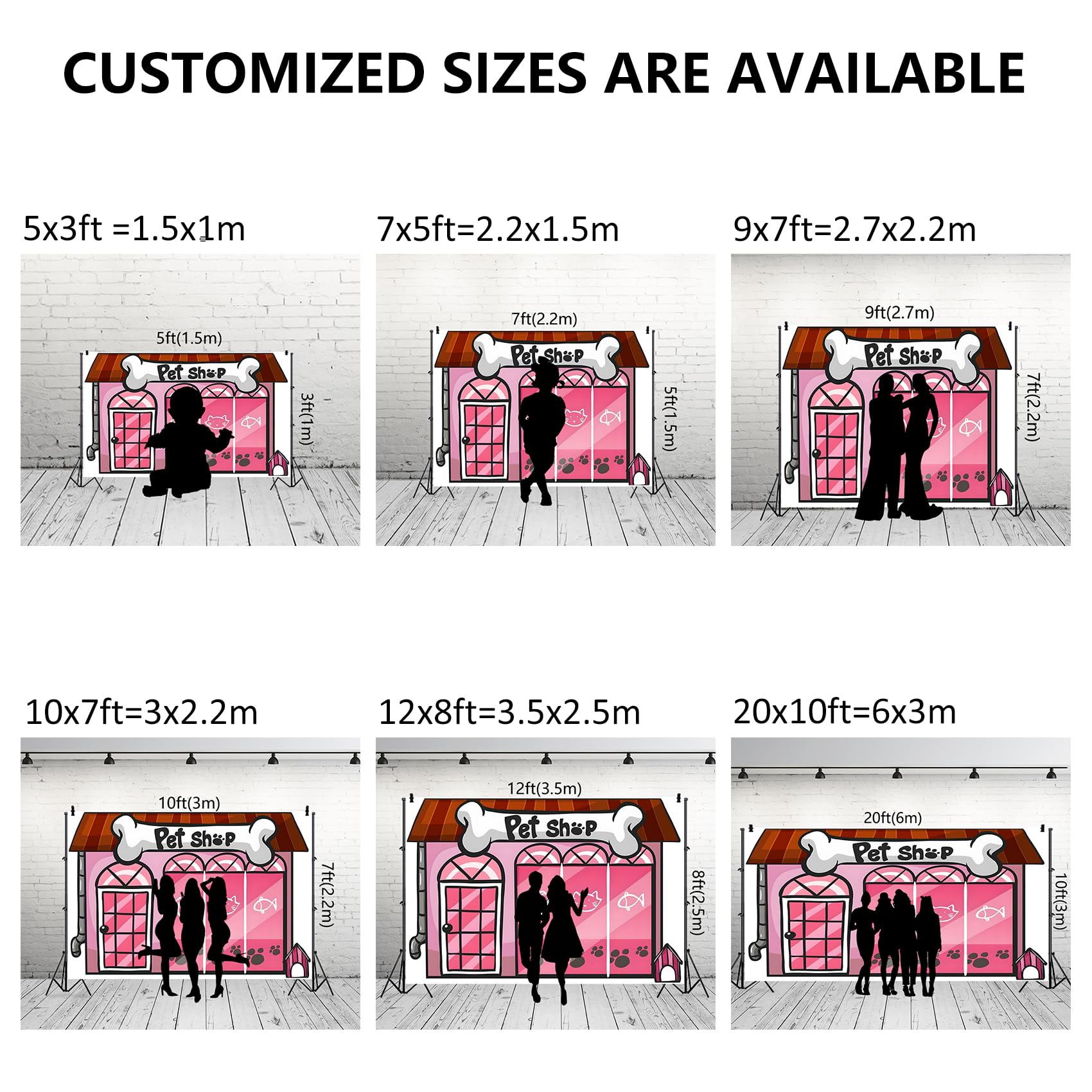 Renaiss 5x3ft Cartoon Pet Shop Backdrop Storefront Bone Shape Signboard Birthday Party Photography Background Pup Dog Cat Theme Party Decoration Banner School Play Background Pets Photo Booth Props - Image 7