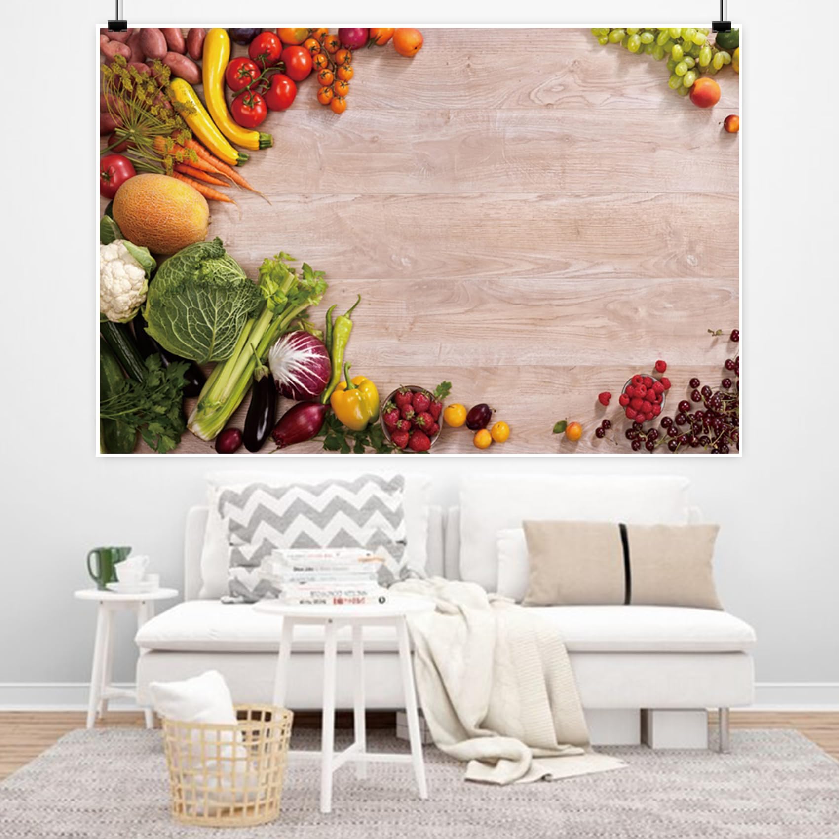 Renaiss 5x3ft Fresh Vegetables Fruit Photography Backdrop Wooden Cabbage Market Restaurant Banner Berry Food for Healthy Nutrition Vegetarian Concept Theme Party Background Kids Birthday Photo Props - Image 4