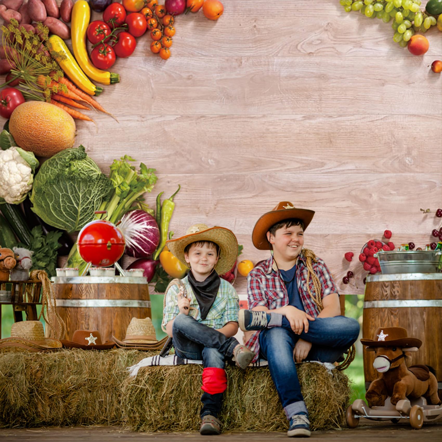 Renaiss 5x3ft Fresh Vegetables Fruit Photography Backdrop Wooden Cabbage Market Restaurant Banner Berry Food for Healthy Nutrition Vegetarian Concept Theme Party Background Kids Birthday Photo Props - Image 5