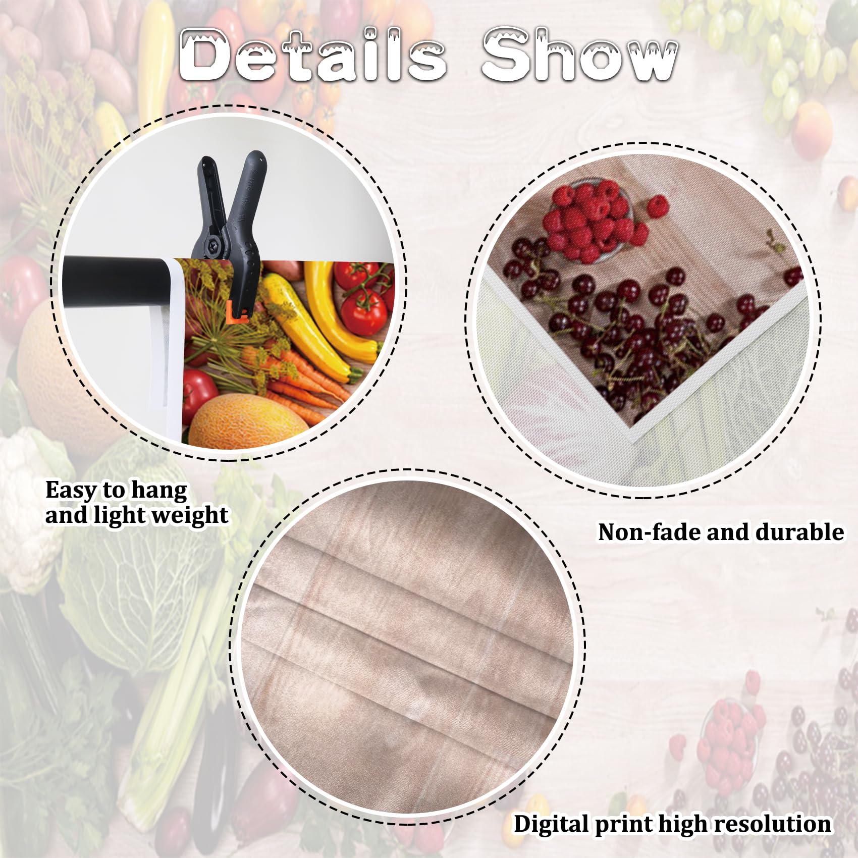 Renaiss 5x3ft Fresh Vegetables Fruit Photography Backdrop Wooden Cabbage Market Restaurant Banner Berry Food for Healthy Nutrition Vegetarian Concept Theme Party Background Kids Birthday Photo Props - Image 6