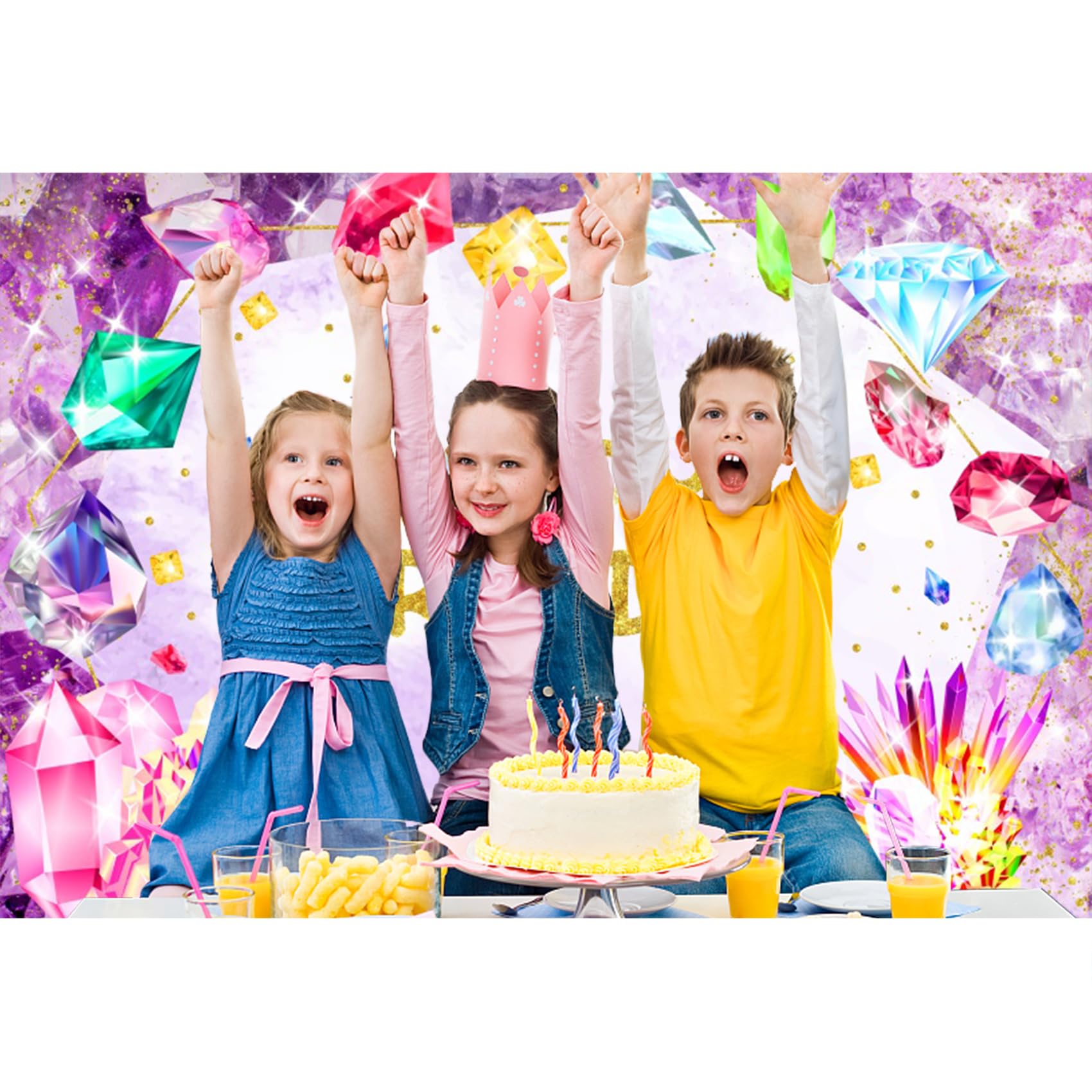 Renaiss 5x3ft Gemstone Birthday Backdrop for Her She is a Gem Birthday Photography Background Happy Birthday Banner Jewel Diamond Crystal Princess Girls Kids Birthday Party Decor Photo Booth Props - Image 3