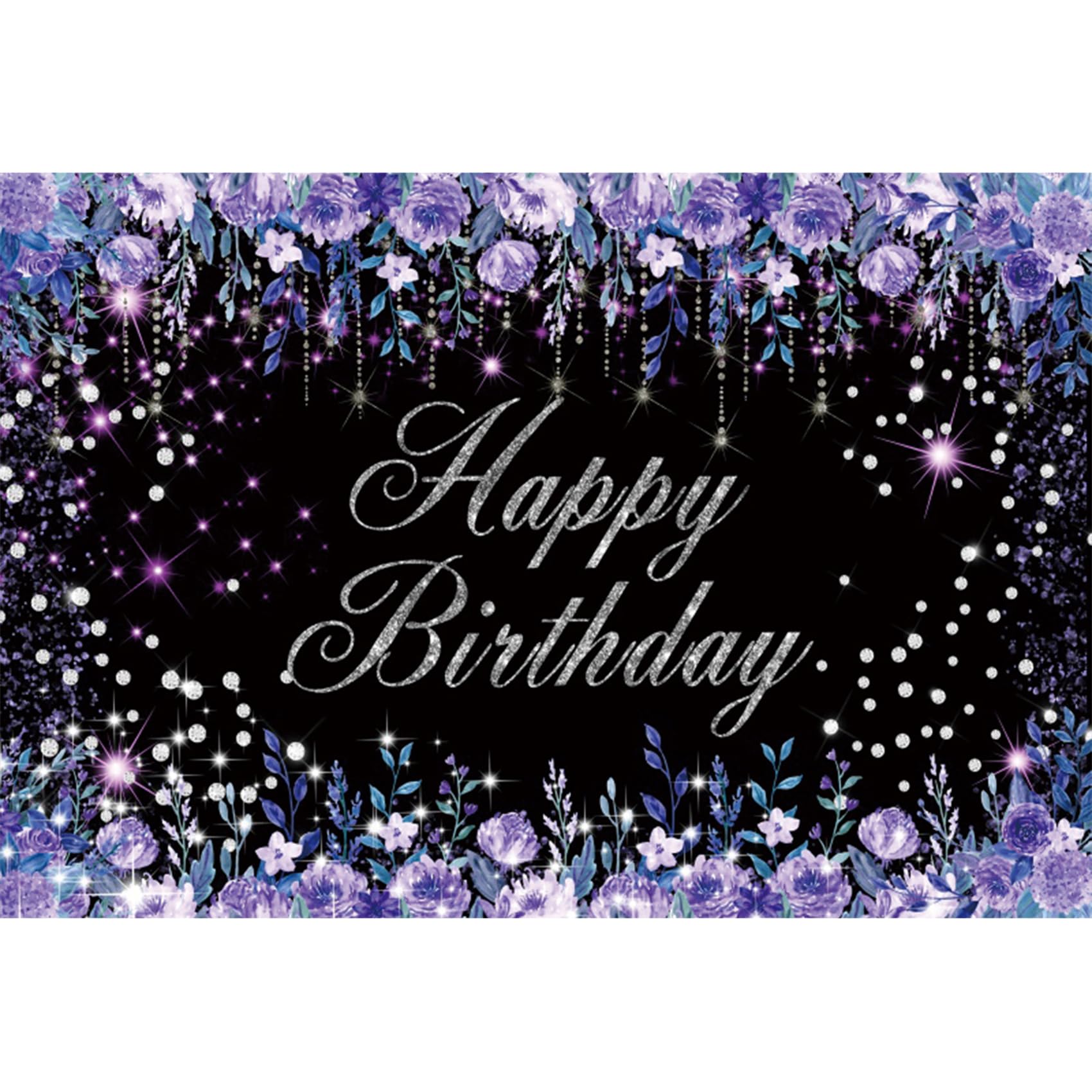 Renaiss 5x3ft Puple Rose Birthday Backdrop for Girls Women Birthday Party Decors Violet Wild Flowers Diamonds Princess Birthday Photography Background Crystal Violet Bday Banner Photo Booth Props - Image 5