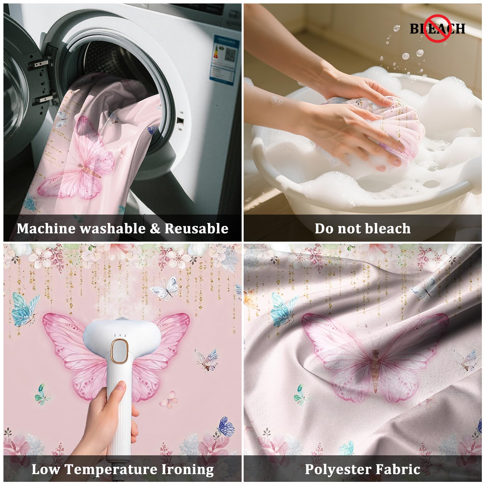 Renaiss 5x4ft Butterfly Baby Shower Backdrop Fabric Elegant Pink Florals Photography Background for Girls Princess Butterflies Birthday Party Decorations Cake Table Banner Events Photo Booth Prop - Image 5