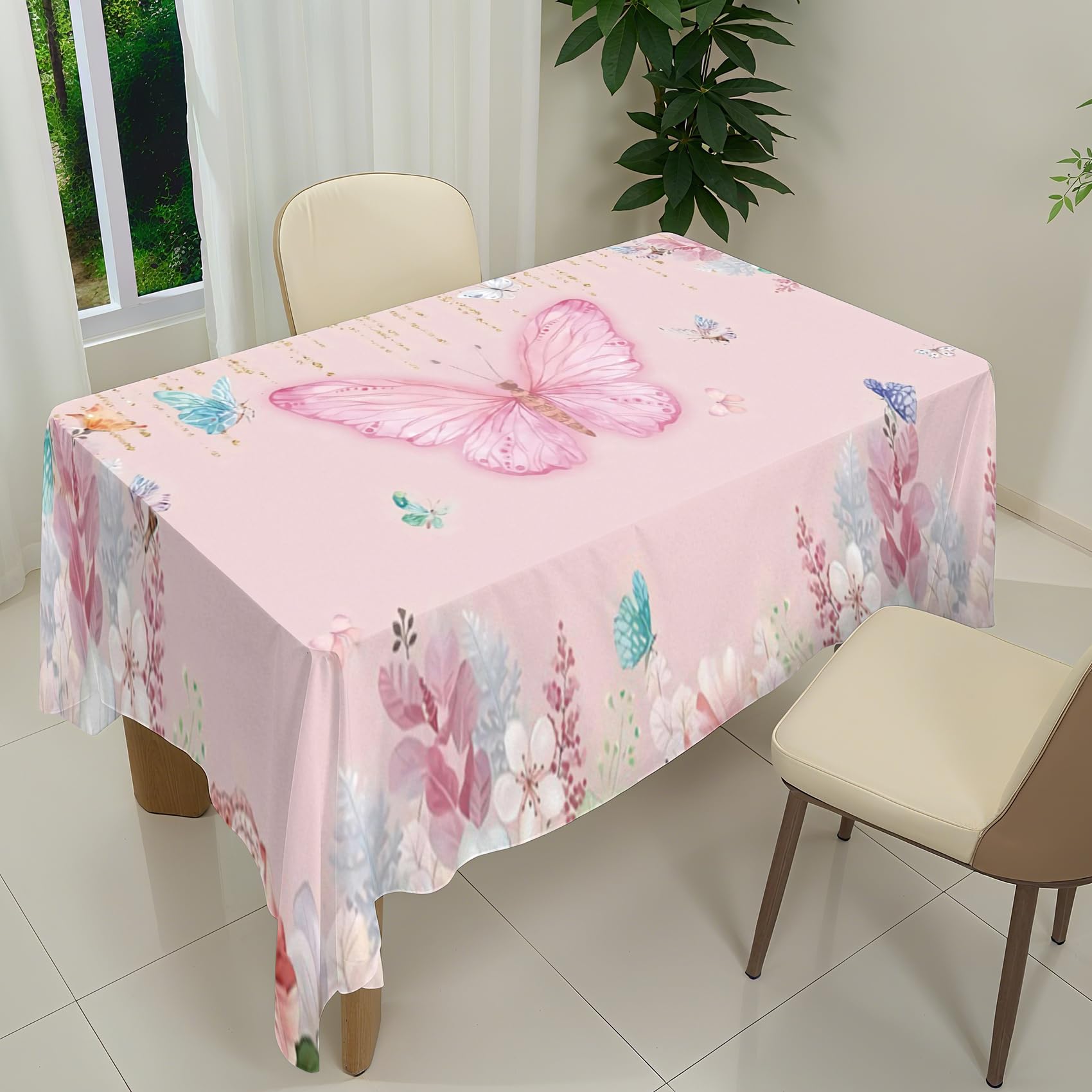 Renaiss 5x4ft Butterfly Baby Shower Backdrop Fabric Elegant Pink Florals Photography Background for Girls Princess Butterflies Birthday Party Decorations Cake Table Banner Events Photo Booth Prop - Image 7