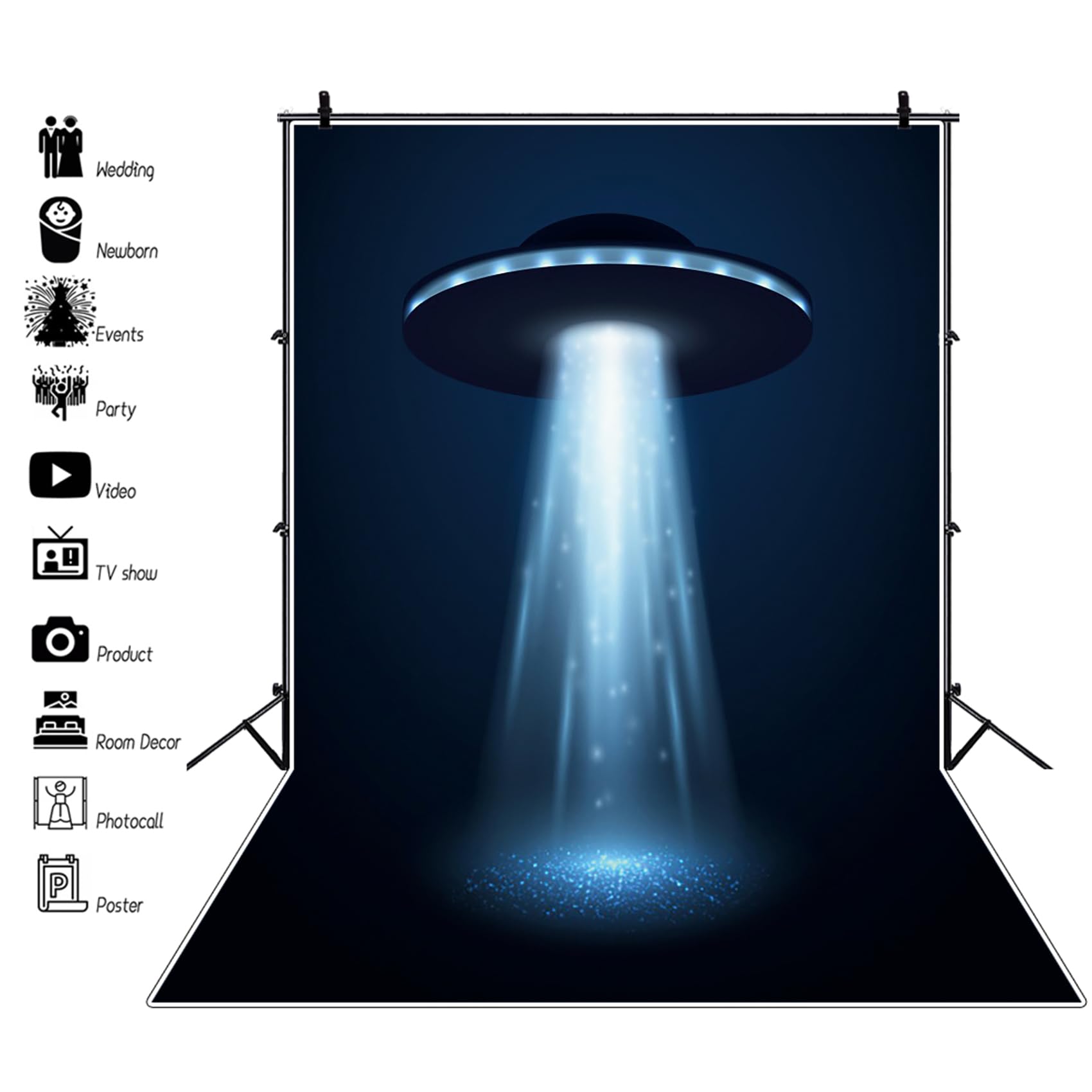 Renaiss 5x7ft UFO Backdrop for Photoshoot Adults Kids Sci-Fi Portrait Alien Spacecraft Photography Background Halloween Birthday Alien Themed Party Decors Flying Saucer Spaceship Photo Studio Props - Image 3