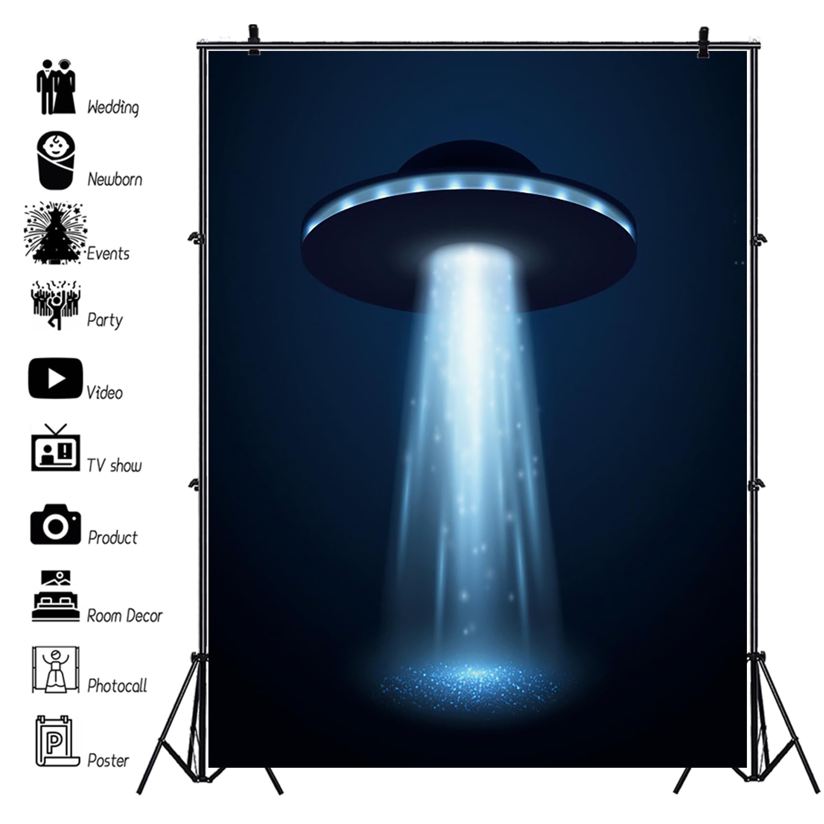 Renaiss 5x7ft UFO Backdrop for Photoshoot Adults Kids Sci-Fi Portrait Alien Spacecraft Photography Background Halloween Birthday Alien Themed Party Decors Flying Saucer Spaceship Photo Studio Props - Image 4