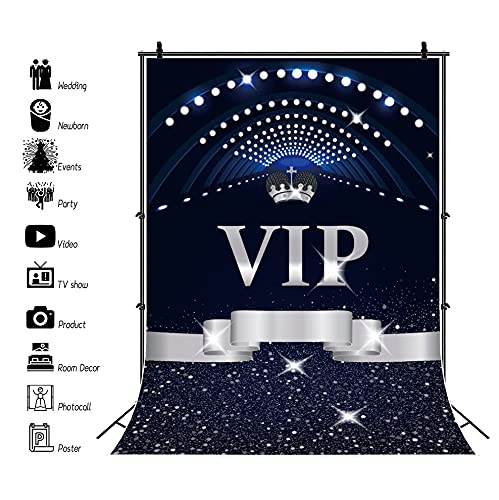 Renaiss 5x7ft VIP Backdrop for Photoshoot Woman Man Portrait Silver Crown Ribbon Glittering Neon Corridor Photography Background Movie Night Red Carpet Birthday Awards Party Decors Photo Studio Props - Image 3