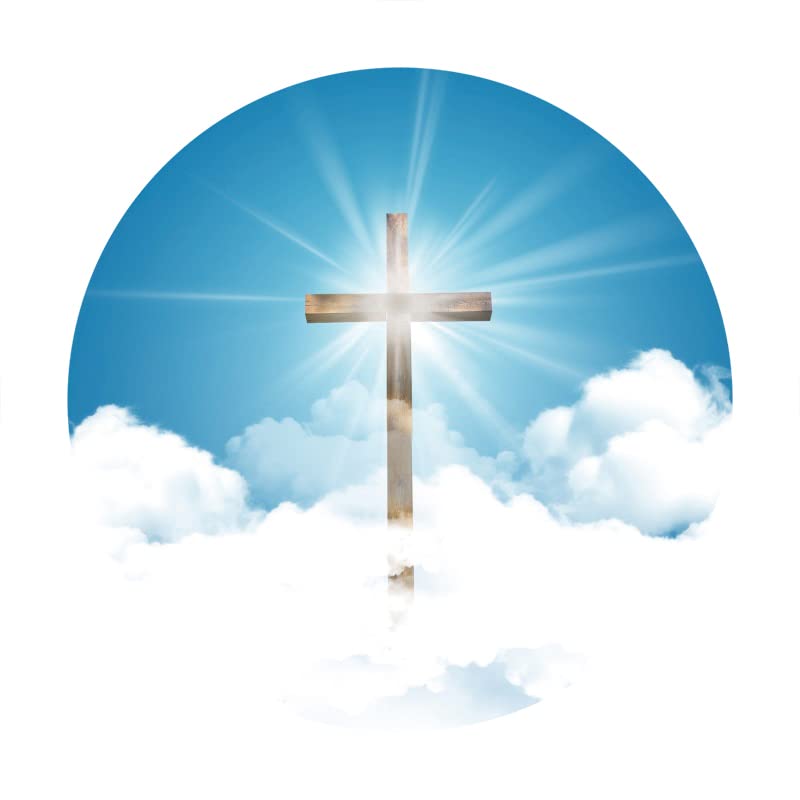 Renaiss 6.5x6.5ft Holy Light Heaven Cross Round Backdrop Cover Blue Sky White Clouds Paradise Crucifix Easter Circle Photography Background Christian Party Decors Church Event Arch Photo Booth Props - Image 4