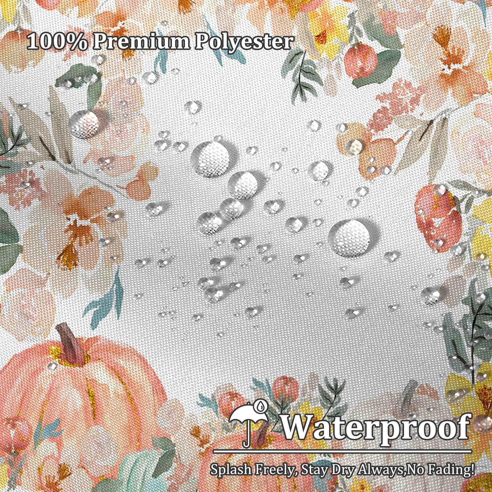 Renaiss 72 x 72 Inch Autumn Shower Curtain for Bathroom Pink Watercolor Pumpkins Floral Bathroom Decor Fall Harvest Farmhouse Rustic Polyester Fabric Waterproof Bathr Curtain Set with Plastic Hooks - Image 3