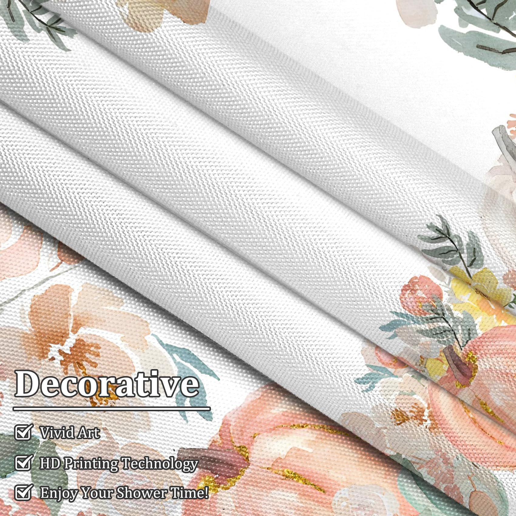 Renaiss 72 x 72 Inch Autumn Shower Curtain for Bathroom Pink Watercolor Pumpkins Floral Bathroom Decor Fall Harvest Farmhouse Rustic Polyester Fabric Waterproof Bathr Curtain Set with Plastic Hooks - Image 4