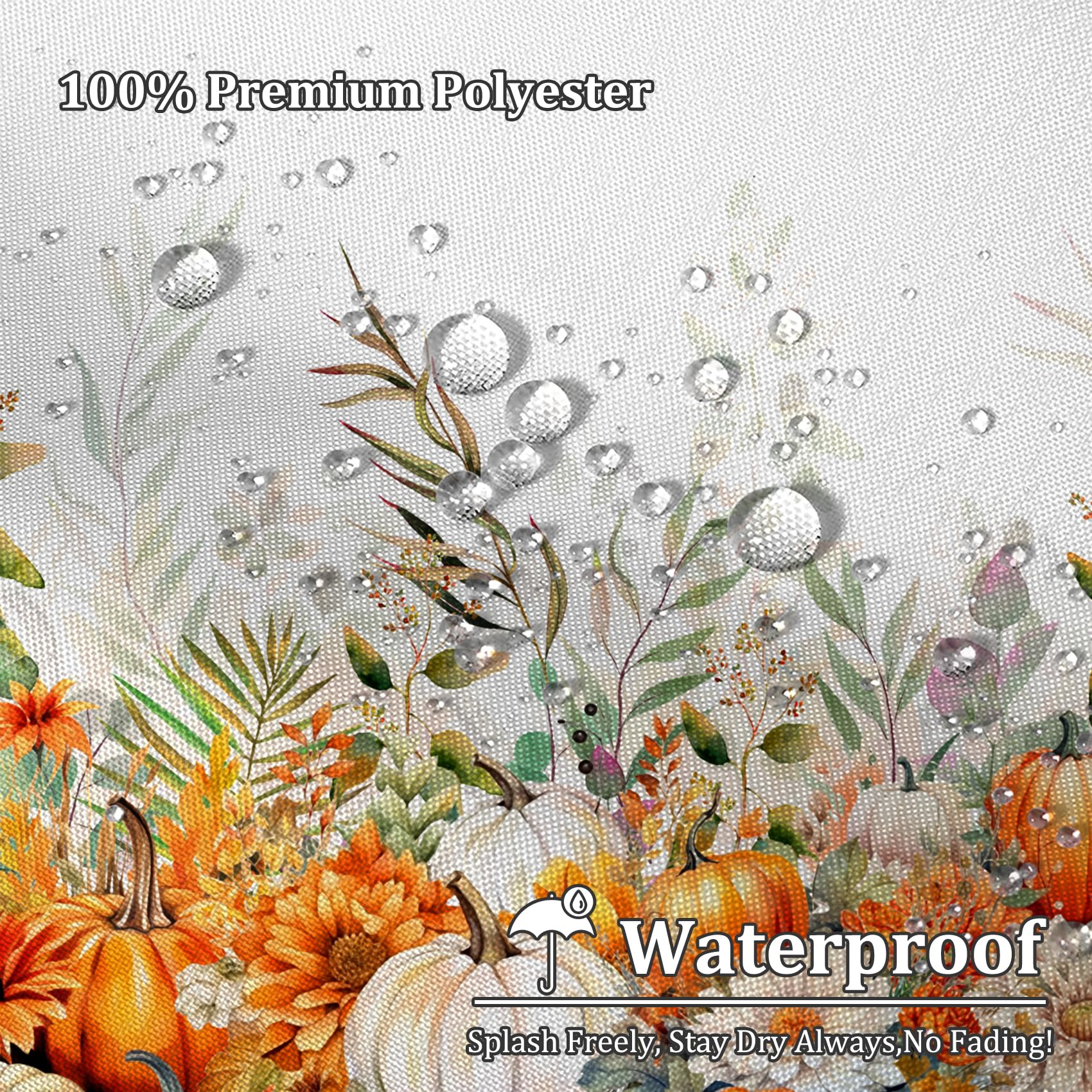 Renaiss 72 x 72 Inch Fall Watercolor Pumpkin Shower Curtain Autumn Flower Plant Thanksgiving Harvest Pumpkin Floral Bathroom Curtain Bathtub Home Decor Waterproof Fabric Machine Washable Plastic Hooks - Image 3