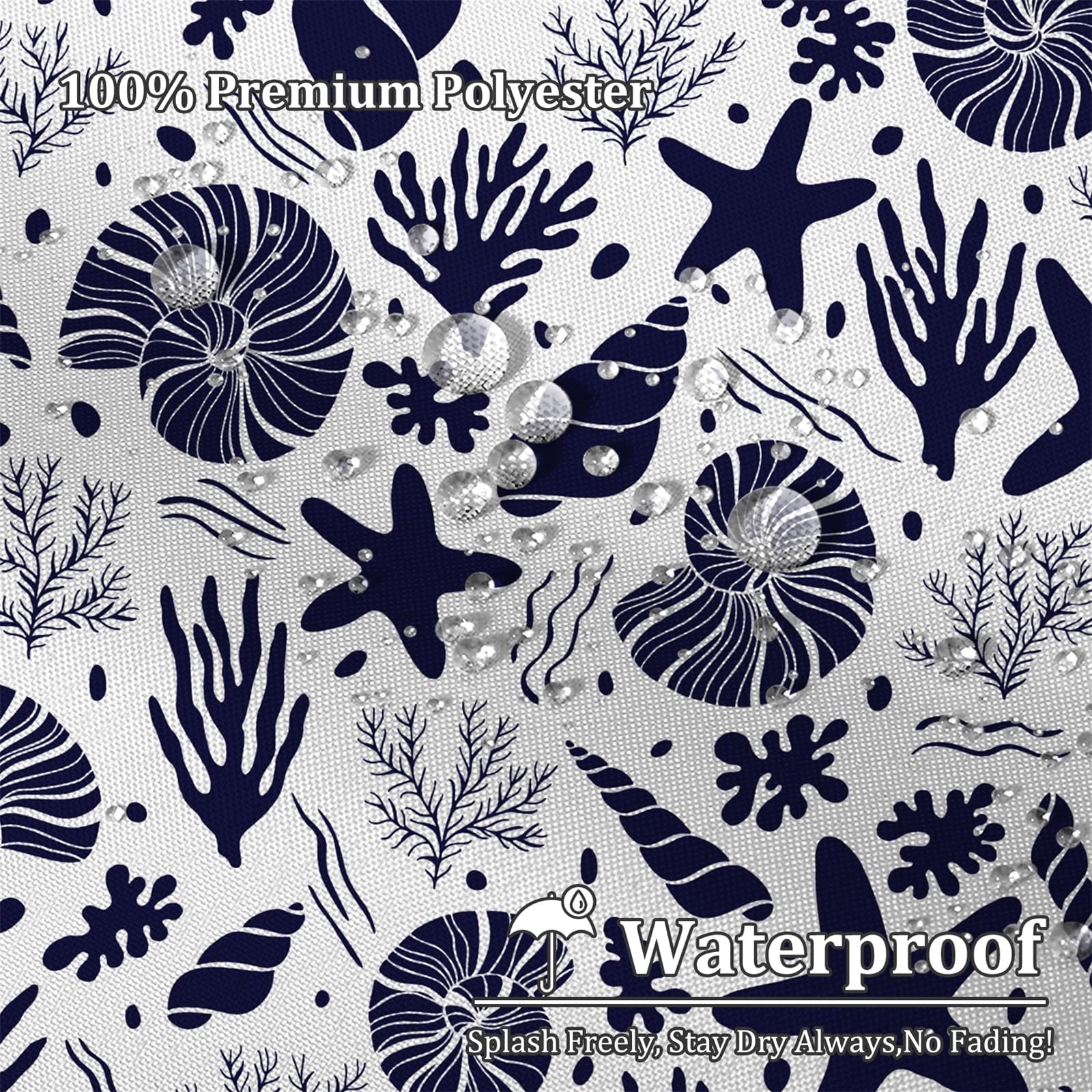 Renaiss 72 x 78 Inch Starfish Seashells Shower Curtain Coral Conch Nautical Oncean Beach Summer Bathroom Decor Curtain Nautical Marine Theme Waterproof Fabric Machine Washable with 12 Hooks White - Image 3