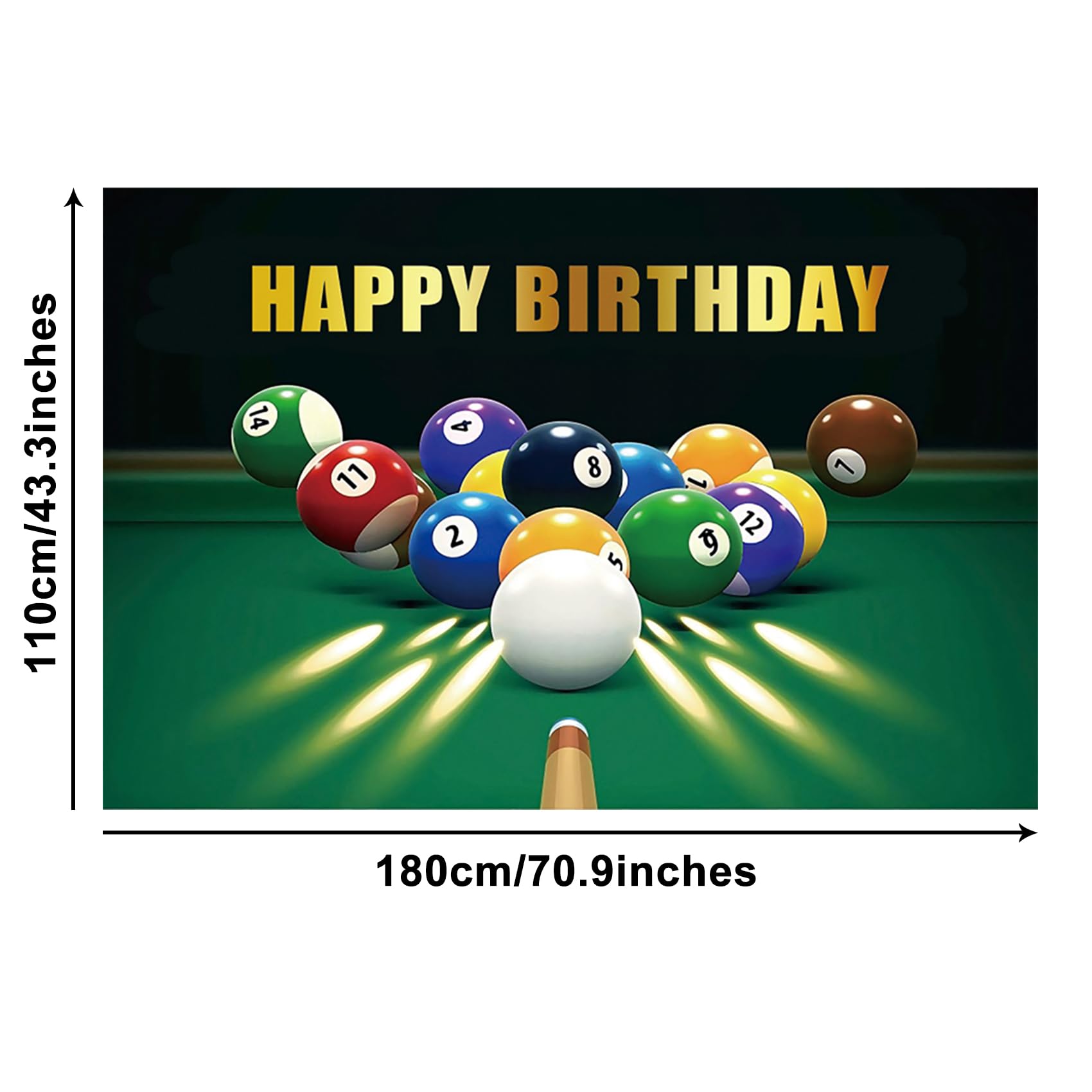 Renaiss 6x3.6ft Happy Birthday Banner Billiards Kick-Off Party Decoration Snooker Pool Balls Black Green Photocall Background Car Wall Decors for Man Woman Boy Bday Yard Sign Party Supplies - Image 5