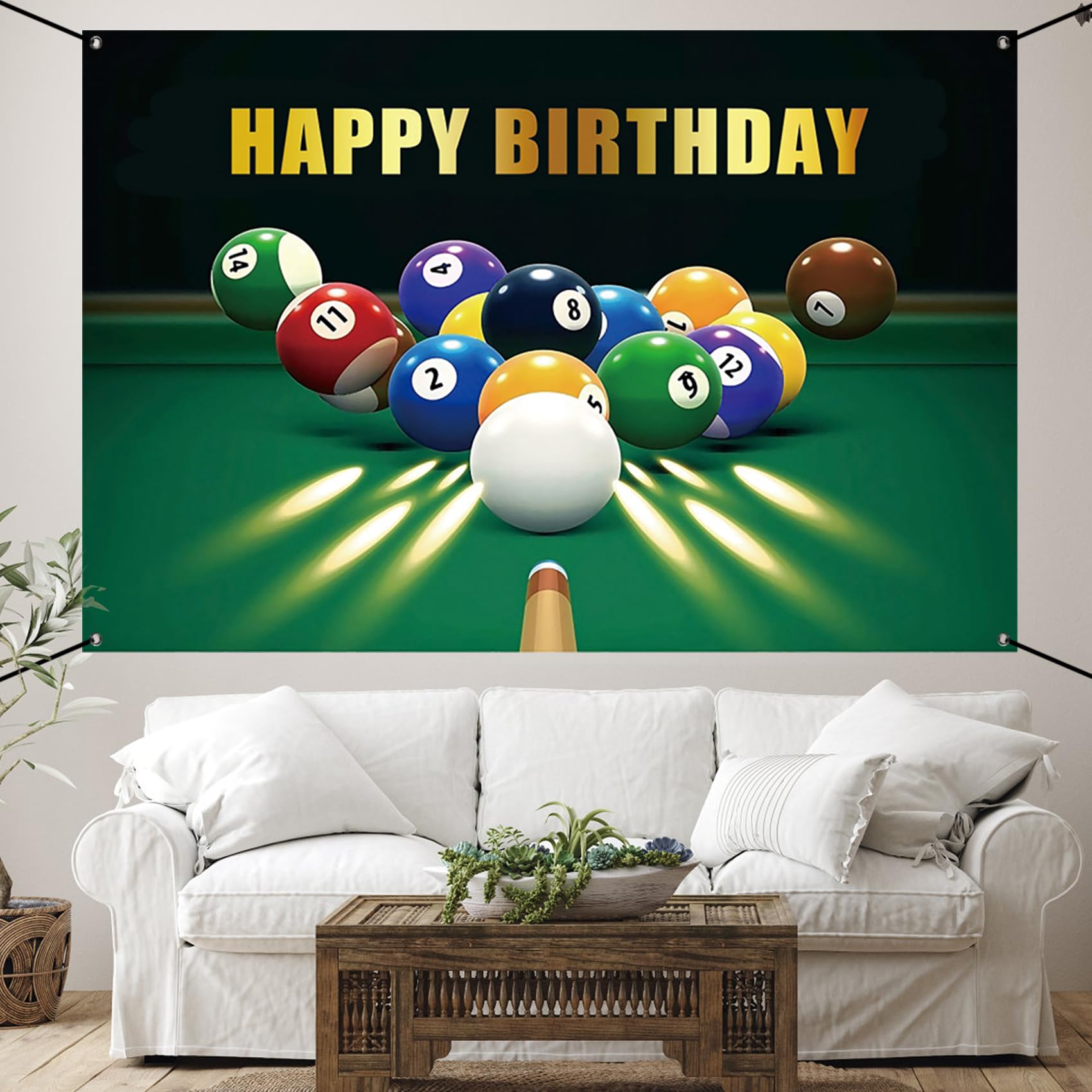 Renaiss 6x3.6ft Happy Birthday Banner Billiards Kick-Off Party Decoration Snooker Pool Balls Black Green Photocall Background Car Wall Decors for Man Woman Boy Bday Yard Sign Party Supplies - Image 8