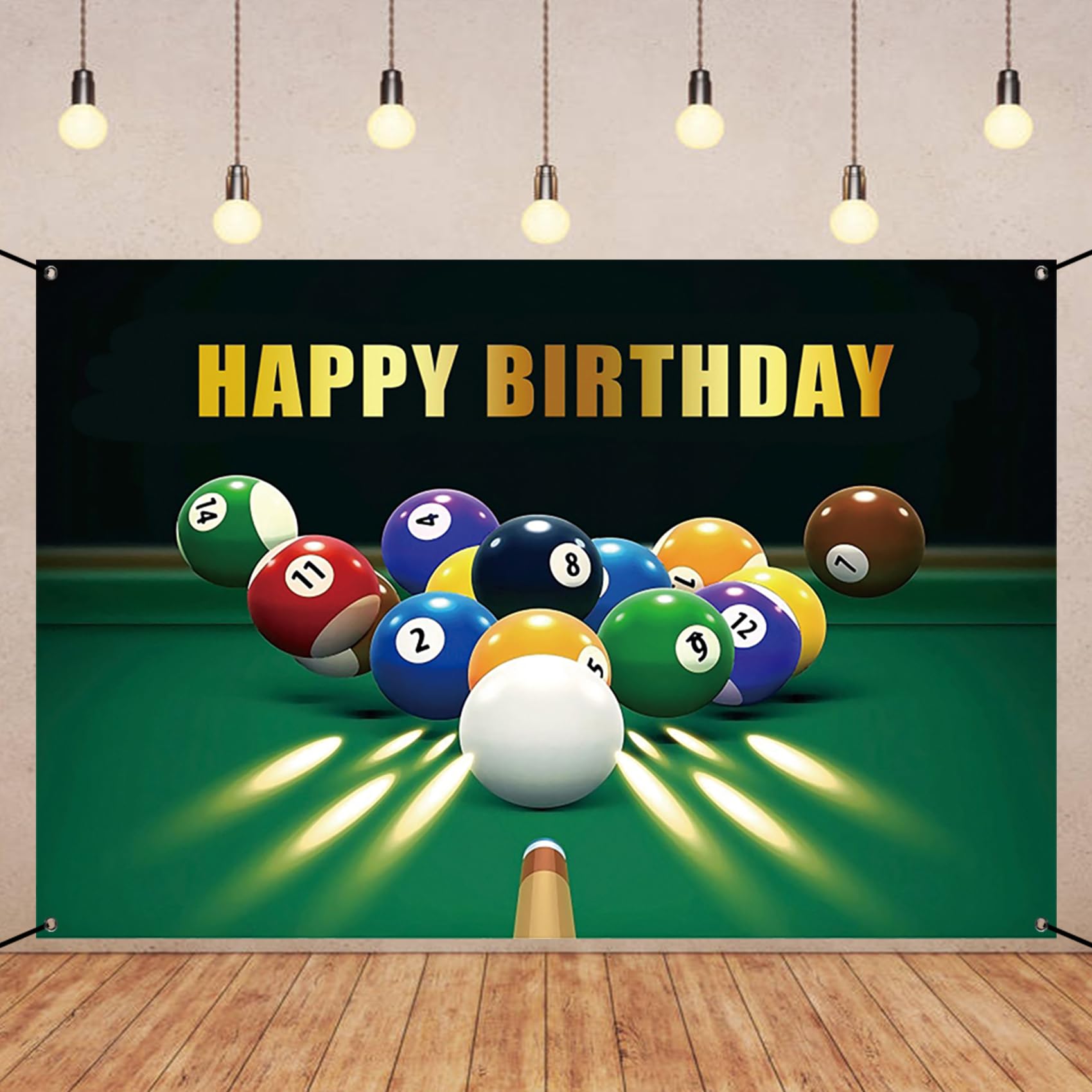 Renaiss 6x3.6ft Happy Birthday Banner Billiards Kick-Off Party Decoration Snooker Pool Balls Black Green Photocall Background Car Wall Decors for Man Woman Boy Bday Yard Sign Party Supplies - Image 9