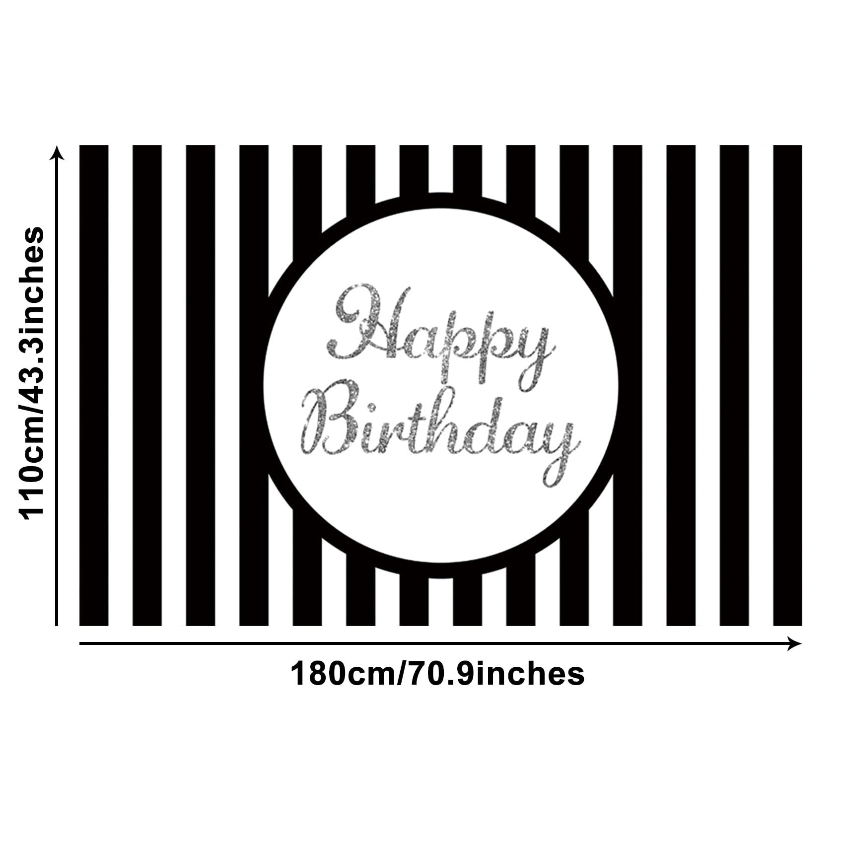 Renaiss 6x3.6ft Happy Birthday Banner Black And White Stripe Party Decoration Black And White Striped Poster Classical Style Wallpaper Background Kids Yard Sign - Image 5