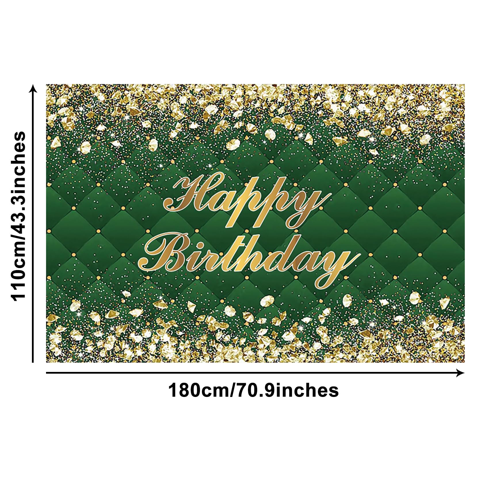 Renaiss 6x3.6ft Happy Birthday Banner Gold Diamonds Green Party Decoration Supplies Royal Green Happy Birthday Wallpaper Background For Men Women 30th 40th 50th 60th 70th 80th Bday Yard Sign - Image 5