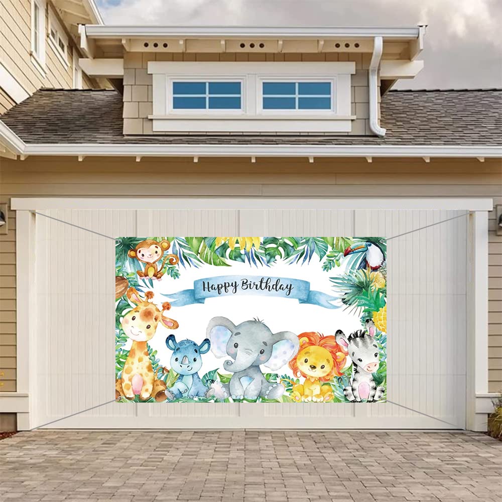 Renaiss 6x3.6ft Happy Birthday Banner - Safari Wild Animals Kids Party Decoration - Tropical Jungle Forest Children Decor - Giraffe Elephant Lion Background - Image 3